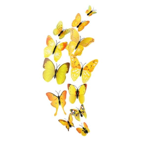 Unique Bargains Room 3D Butterfly Wall Stickers 12 Pcs Yellow