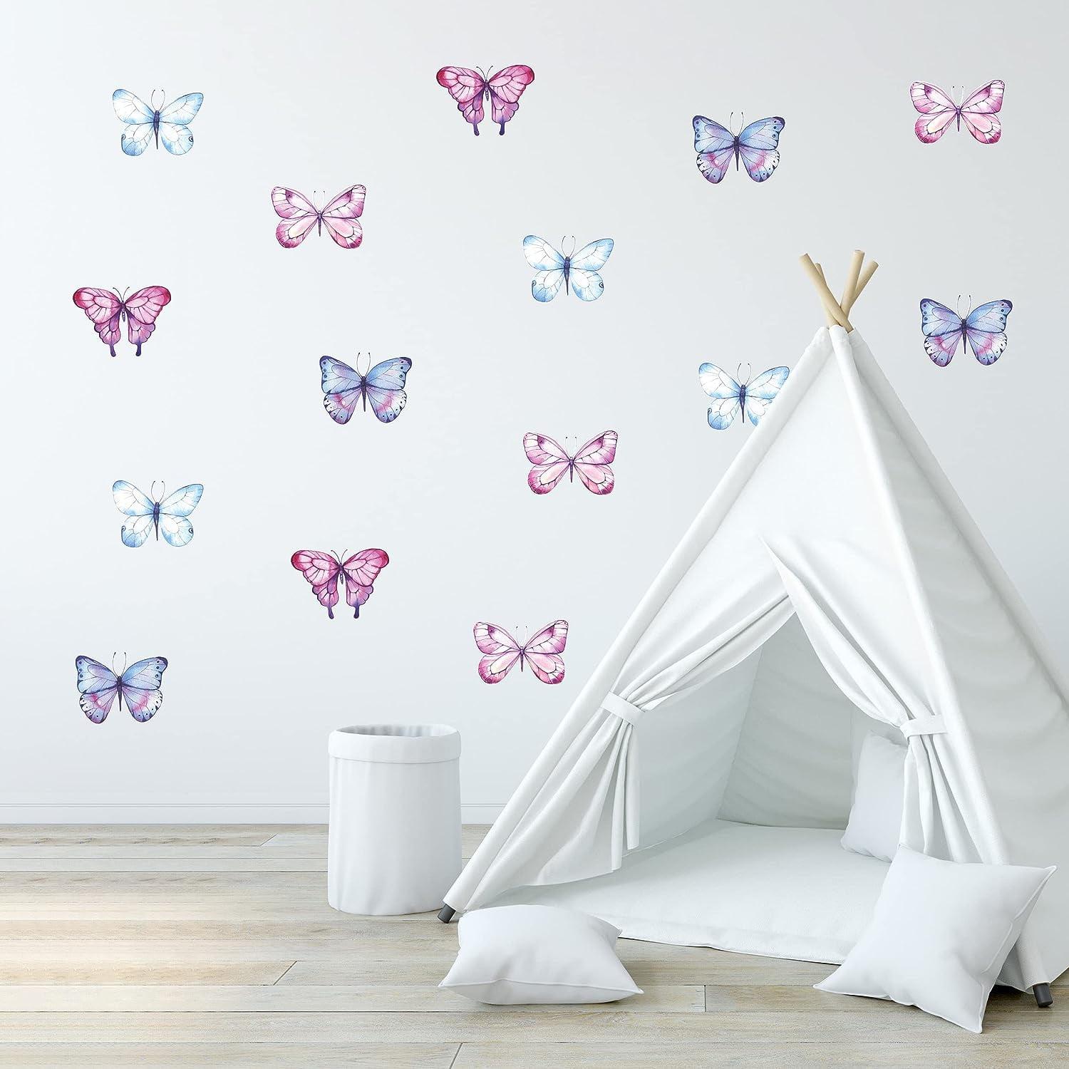 Decalcomania Butterfly Wall Decals - Set of 16 Watercolor Butterflies Wall Stickers for Girls Bedroom Kitchen Bathroom Room Decor Removable Peel and Stick Indoor Décor