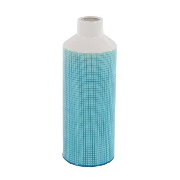 Decmode 20 Inch Contemporary Ceramic Blue and White Spouted Vase, Aqua Blue