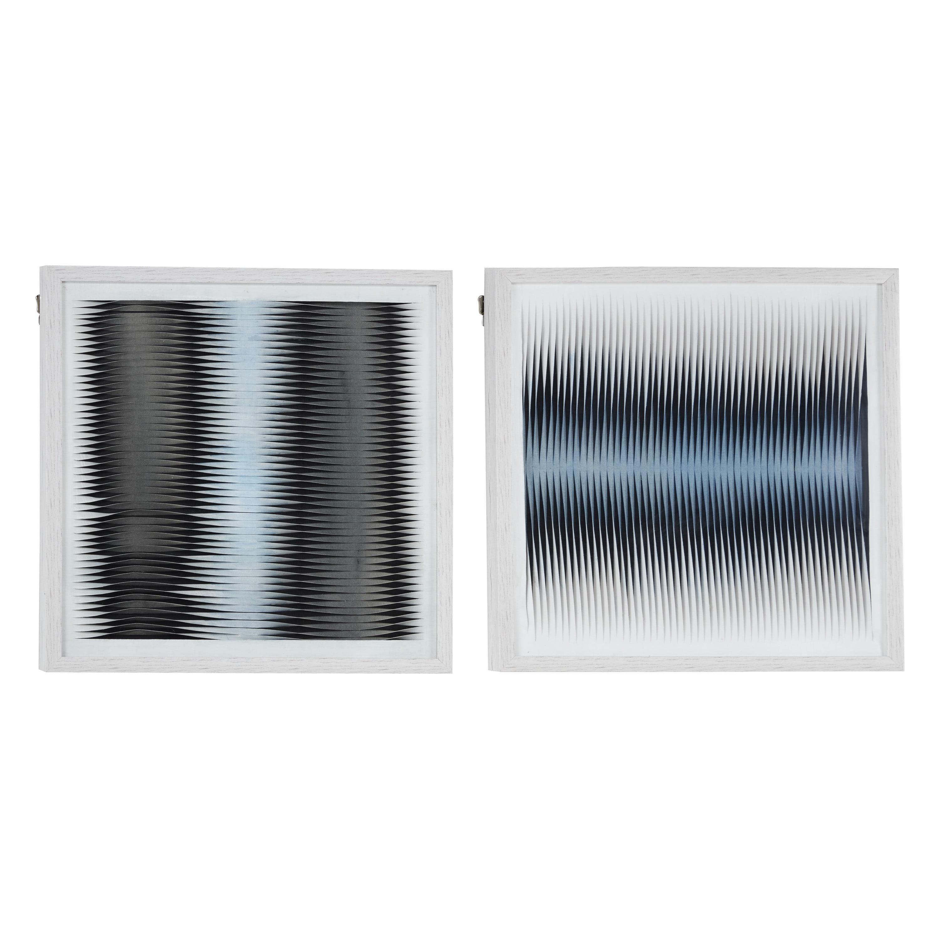 (Set of 2) 23.5" Square Fabric Shadow Box Abstract Wall Art Black/White/Blue - Olivia & May: Modern MDF Textile Art with Mounting Hardware