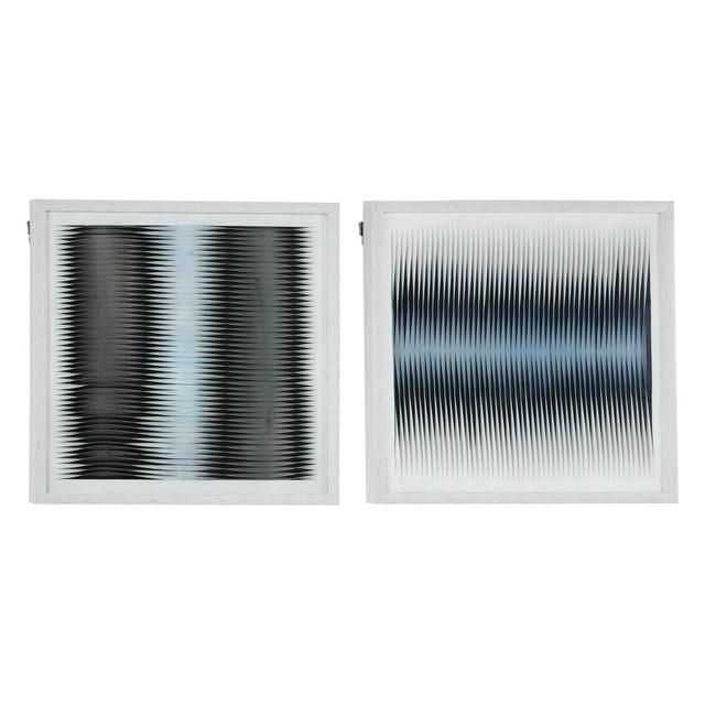 (Set of 2) 23.5" Square Fabric Shadow Box Abstract Wall Art Black/White/Blue - Olivia & May: Modern MDF Textile Art with Mounting Hardware