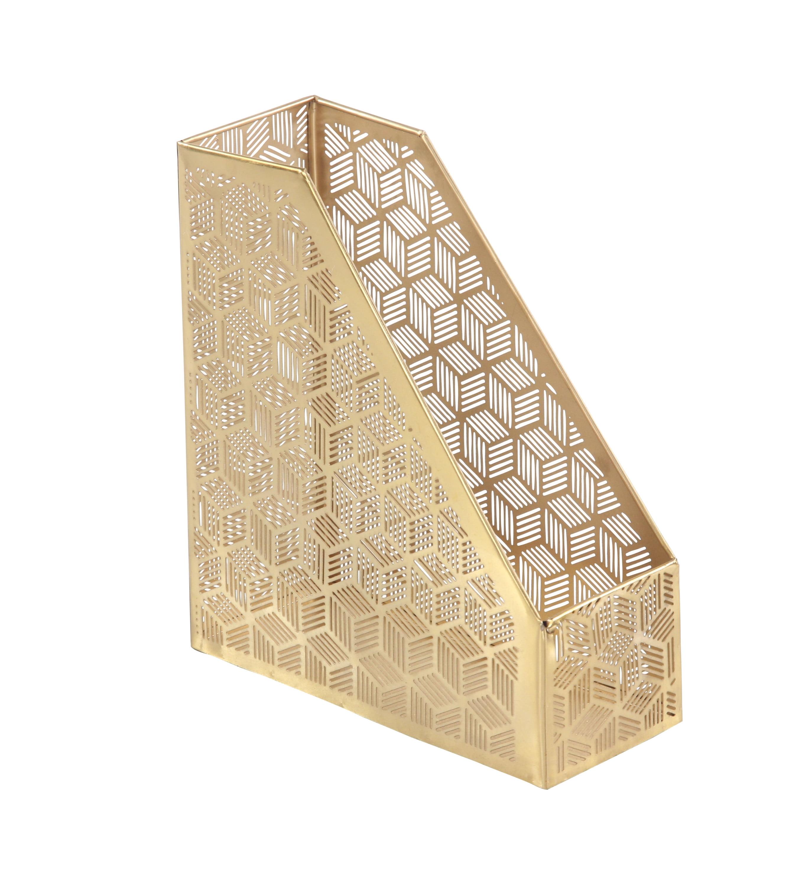 Gold Geometric Iron Magazine Holder with Laser Carved Design