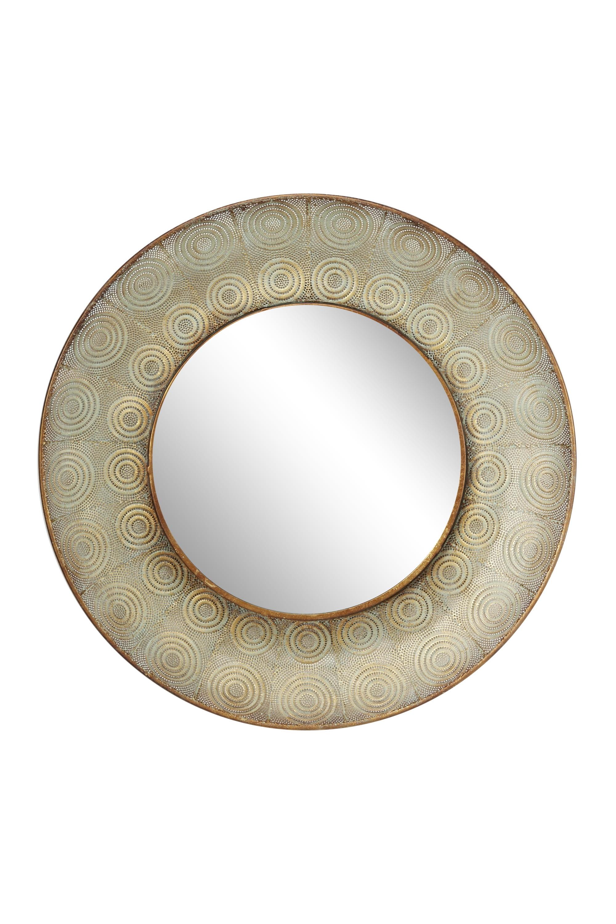 36" Round Gold Metal Wall Mirror with Eclectic Circle Designs