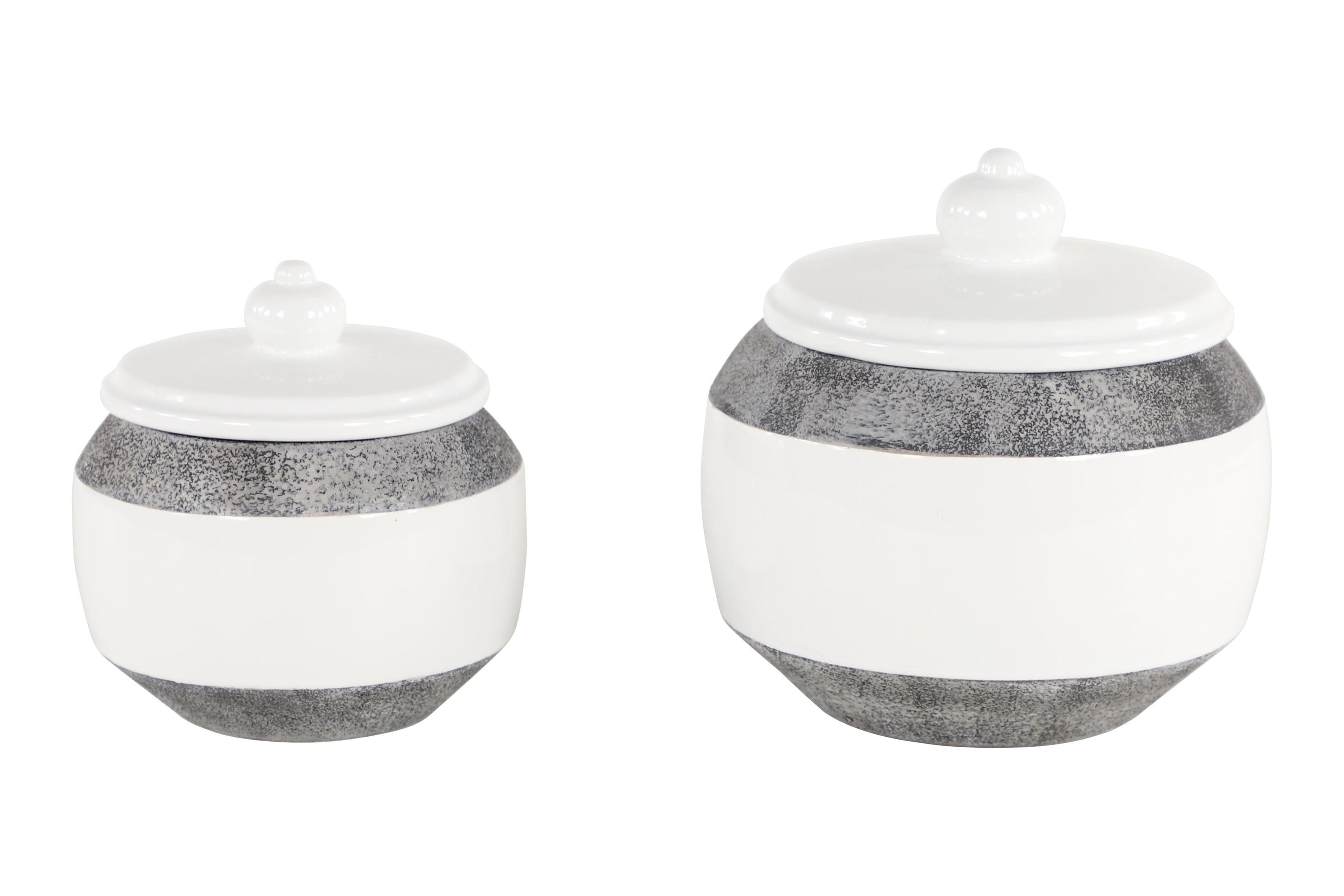 Matte Gray & Glossy White Ceramic Jar Duo: 7" Textured Set