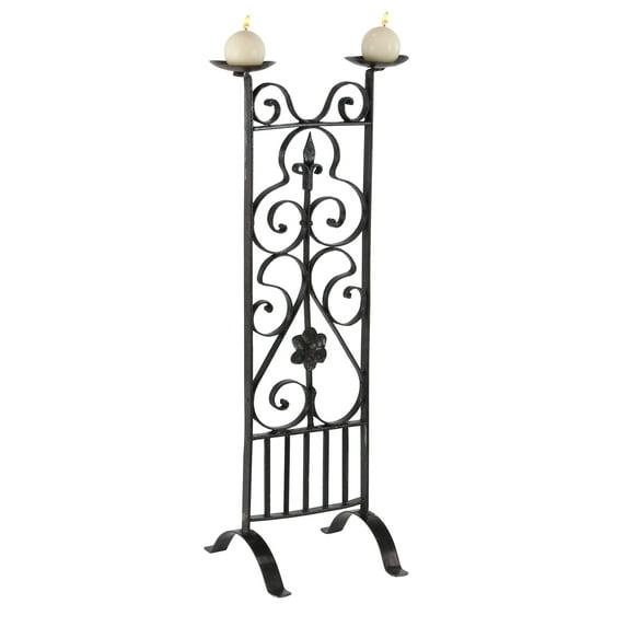 Decmode Traditional 32 X 13 Inch Black Iron Two-Light Candle Stand