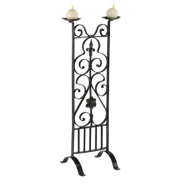Decmode Traditional 32 X 13 Inch Black Iron Two-Light Candle Stand