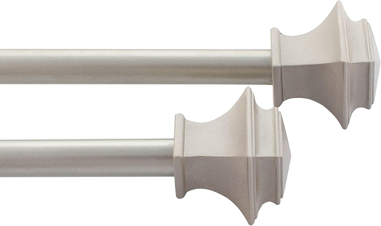 Nickel Adjustable Curtain Rods with Square Finials, 28-48 Inch, 2 Pack