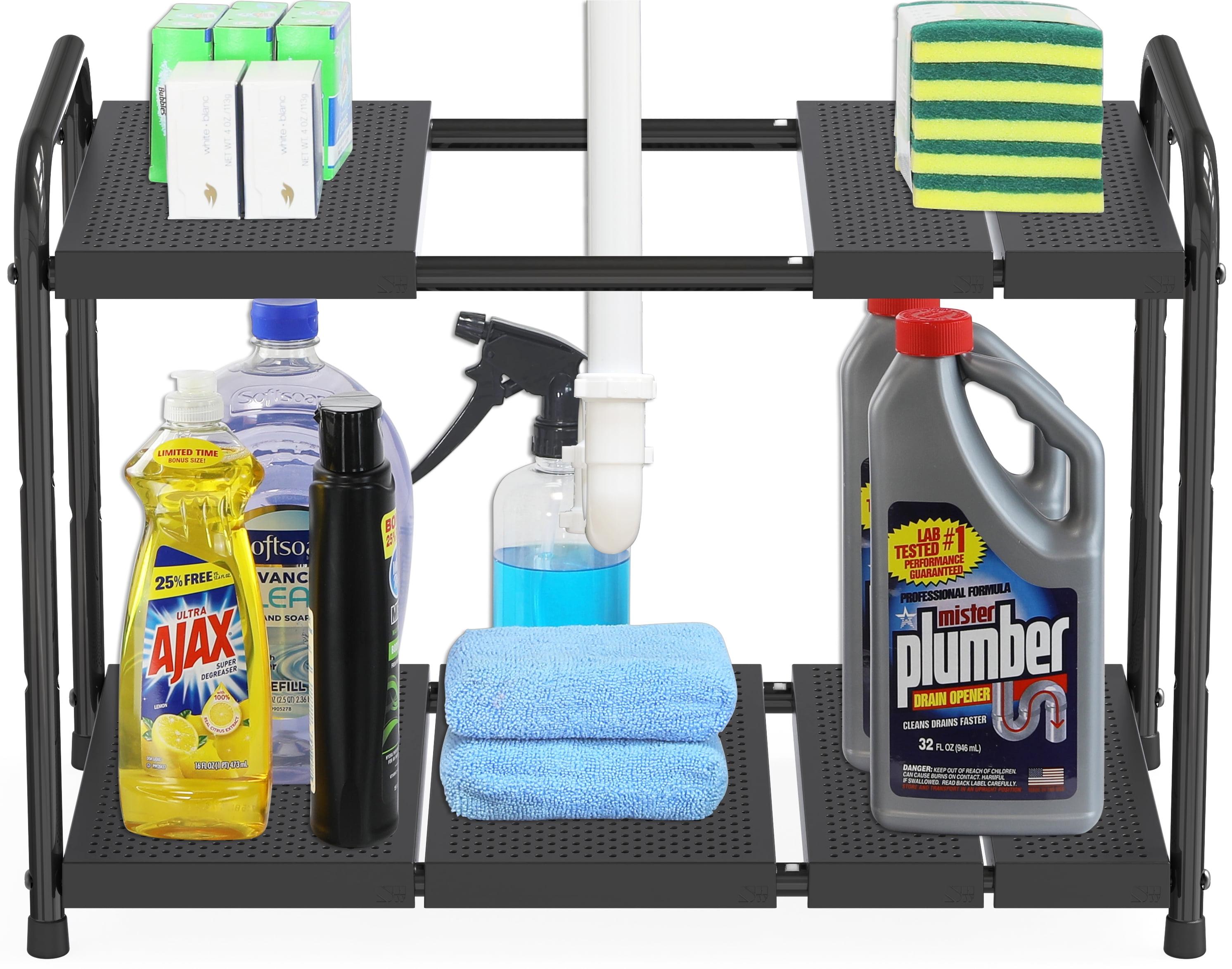 Black Adjustable 2-Tier Under Sink Storage Organizer