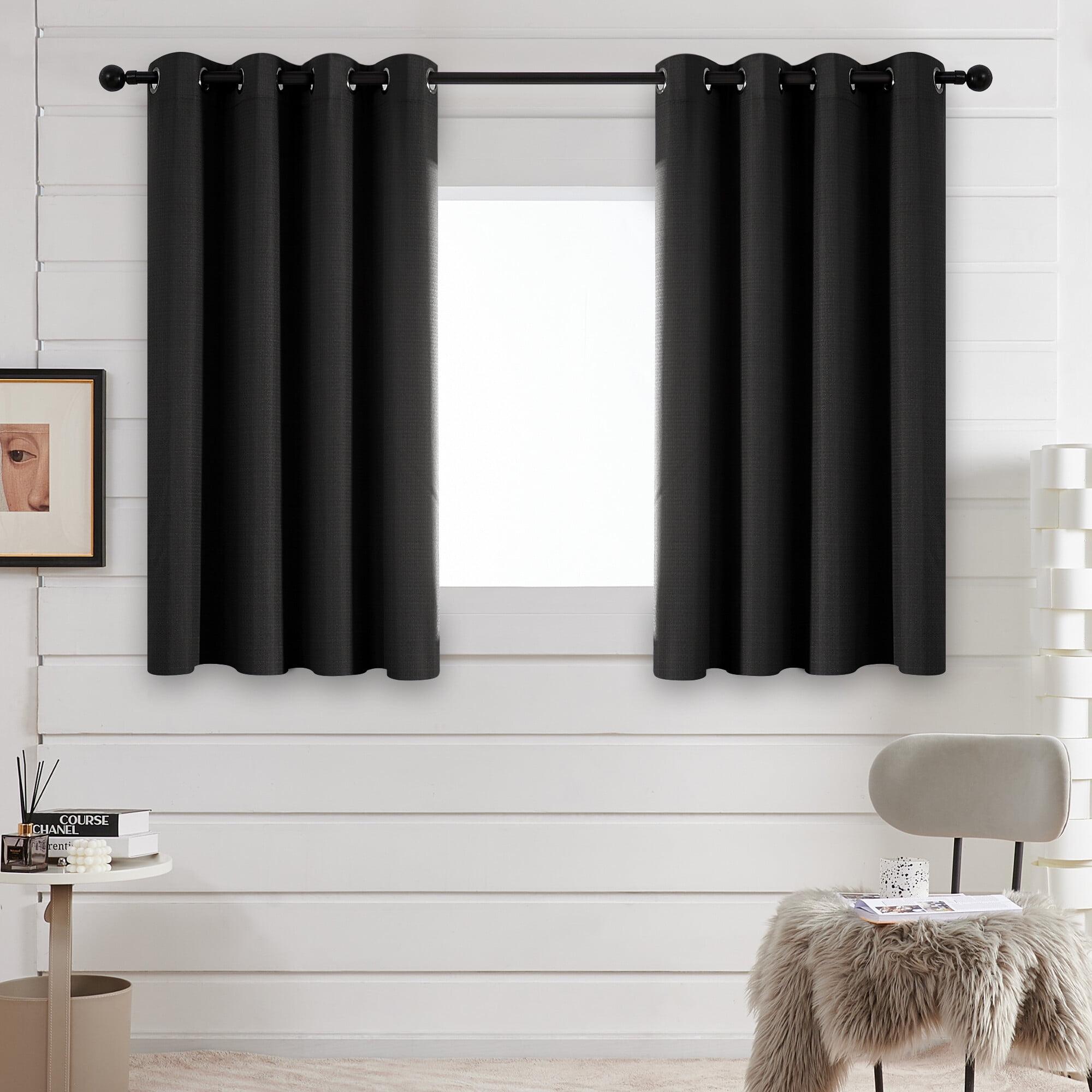 Coodeto Short Blackout Curtains Black, Set of 2, W52 x L63 - Blackout Curtains for Kitchen and Kids Bedroom