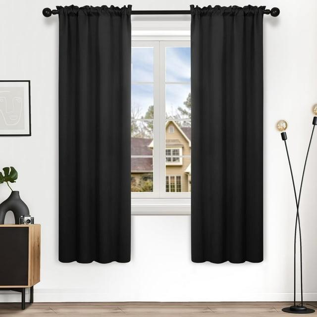Deconovo Rod Pocket Blackout Curtains for Living Room, 2 Panels, Thermal Insulated, 38" x 63", Black