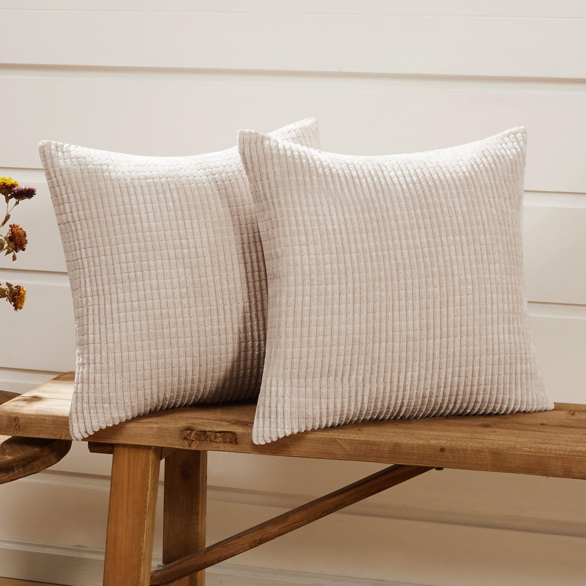 Deconovo Decorative Throw Pillow Covers with Stripes, 22x22 inch, Solid Color Corduroy Cushion Covers for Bedroom, 22x22 in, Cream, Set of 2