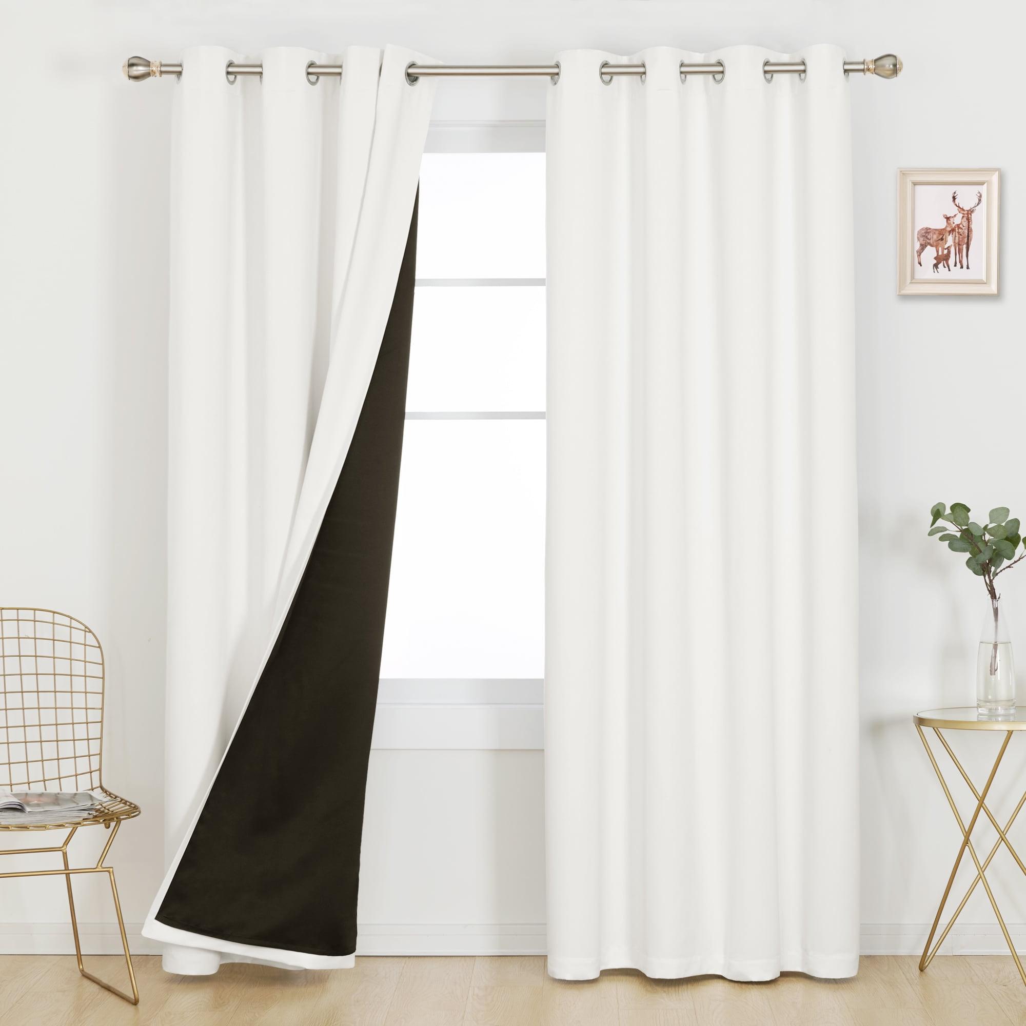 White Faux Silk Blackout Grommet Curtain Panel Pair