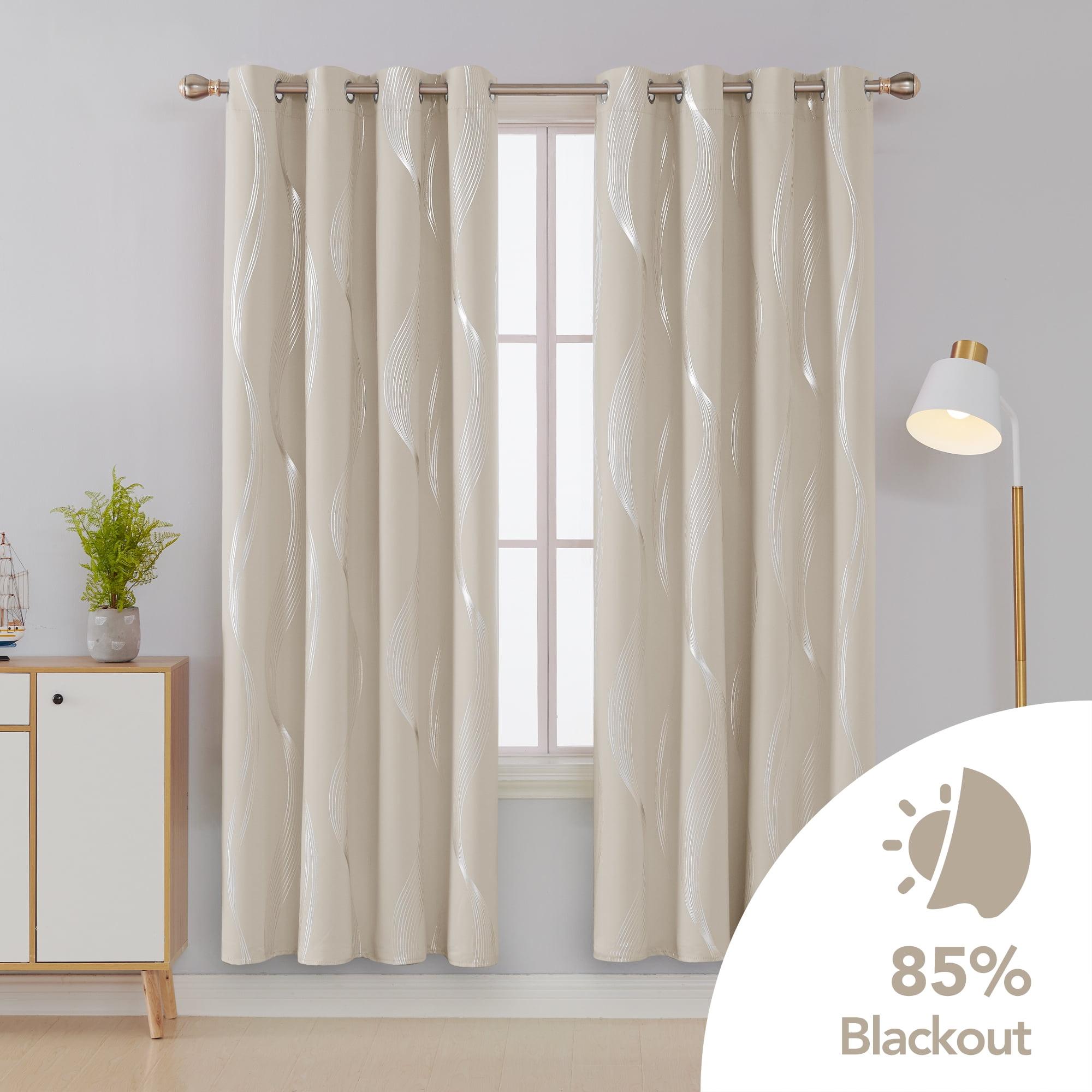 Deconovo Silver Wave Room Darkening Grommet Curtains (2 Panels) Light Beige 52W x 84L
