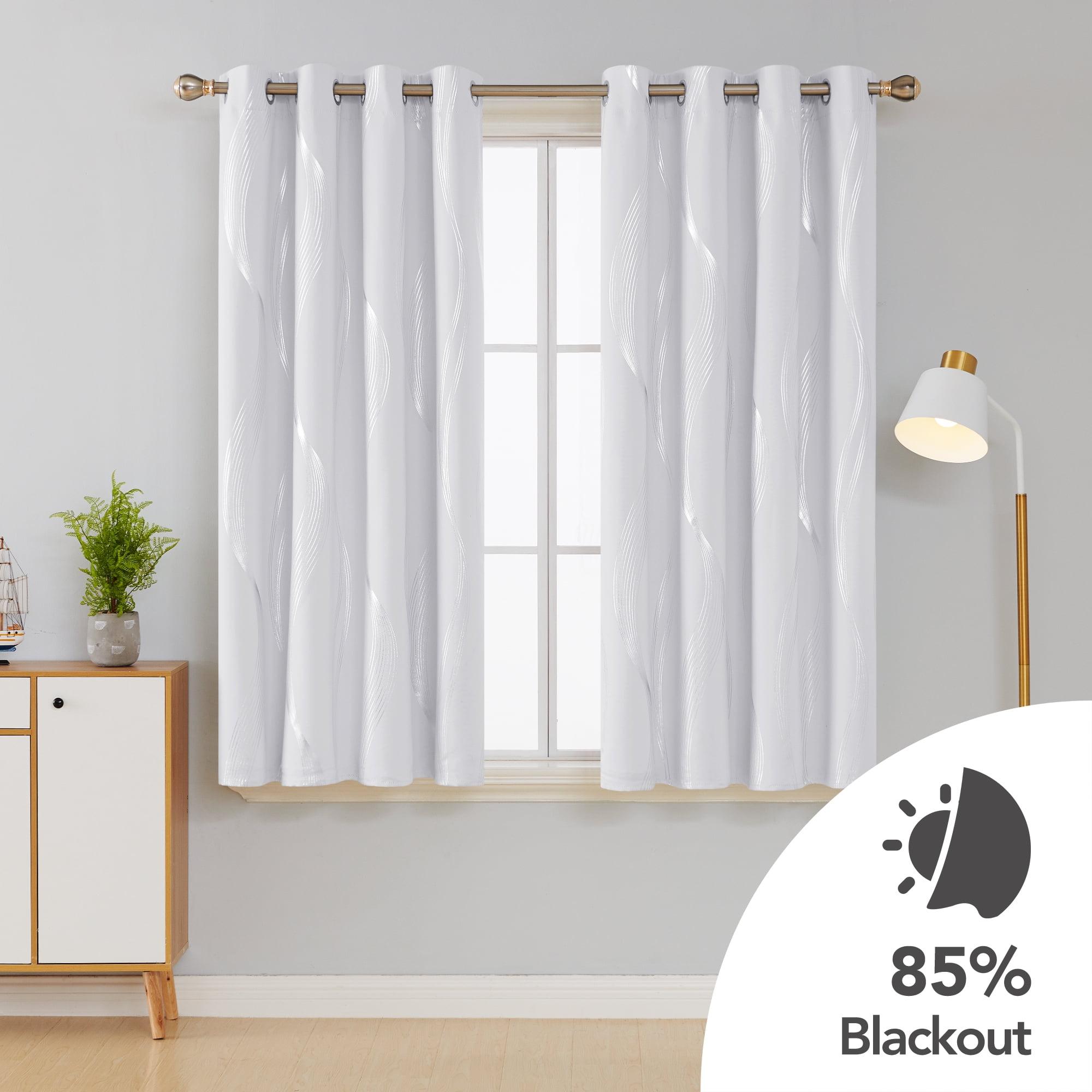 Deconovo Silver Wave Line Foil Printed Blackout Curtains Grommet Panels with 52x54 inch 1 Pair White