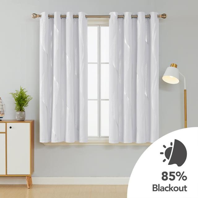 Deconovo Silver Wave Line Foil Printed Blackout Curtains Grommet Panels with 52x54 inch 1 Pair White