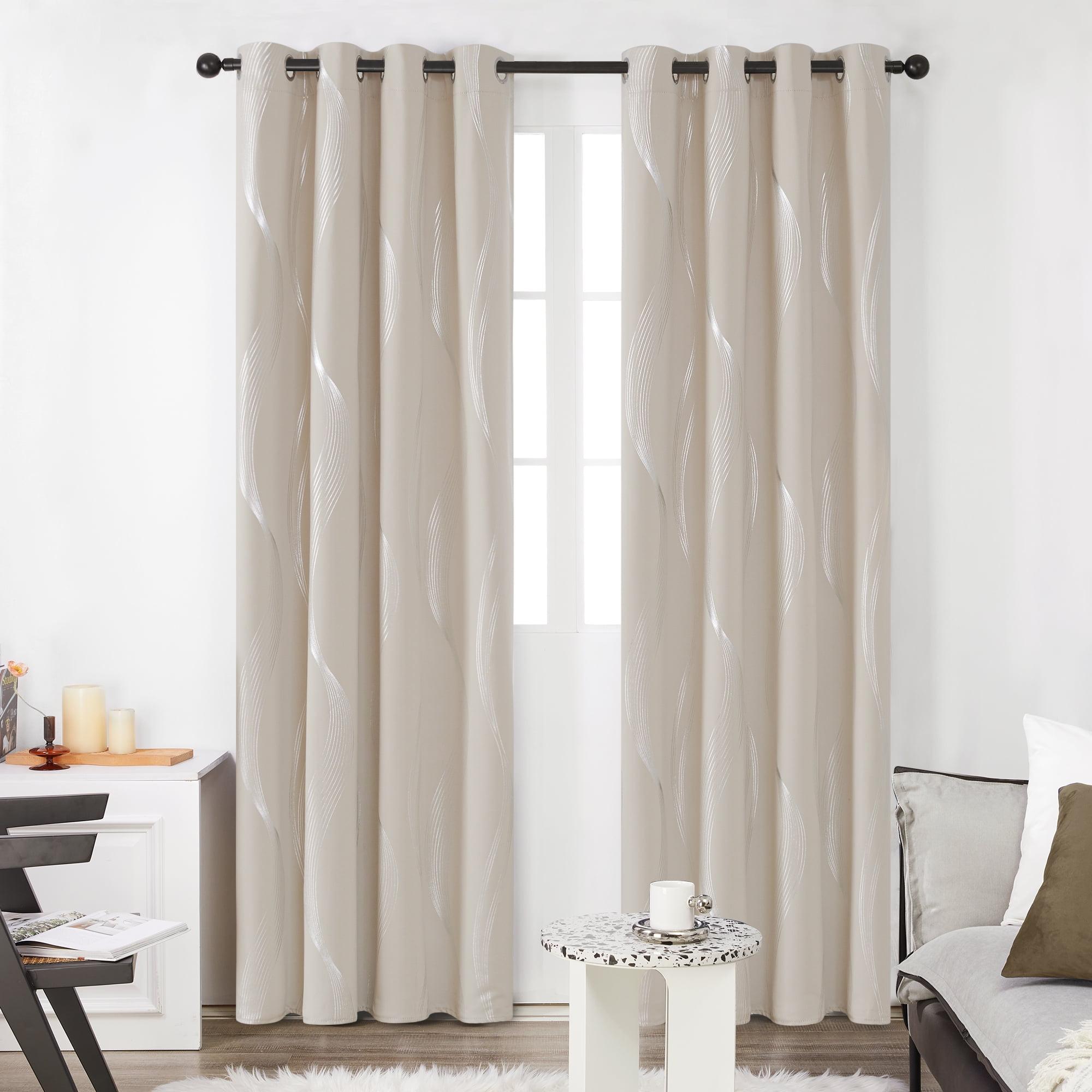 Deconovo Silver Wave Room Darkening Grommet Curtains (2 Panels) Light Beige 52W x 84L