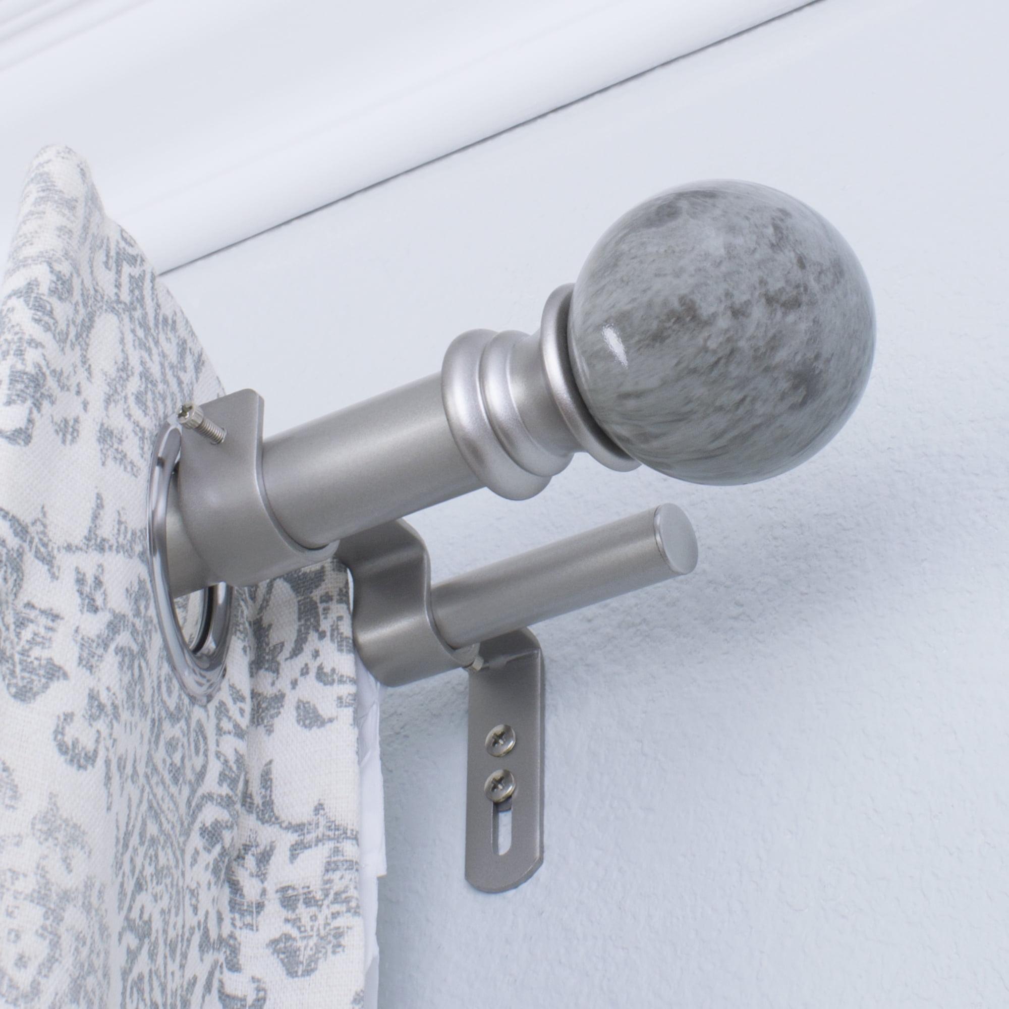 Adjustable Antique Silver Double Curtain Rod Set with Grey Marble Finials