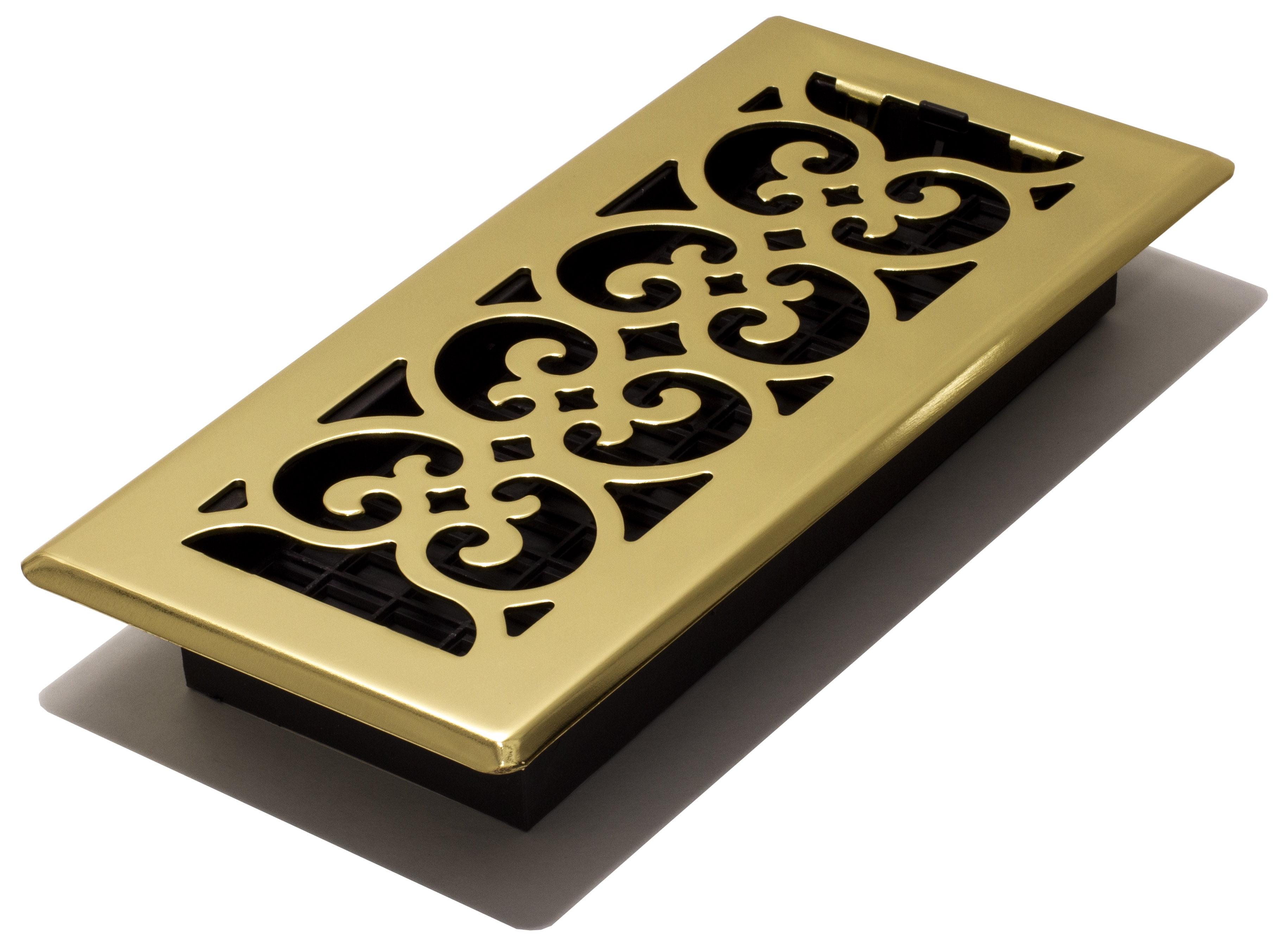 Decor Grates 4" x 10" Scroll Design Bright Brass Finish Steel Plated Floor Register