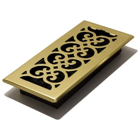 Decor Grates 4" x 10" Scroll Design Bright Brass Finish Steel Plated Floor Register