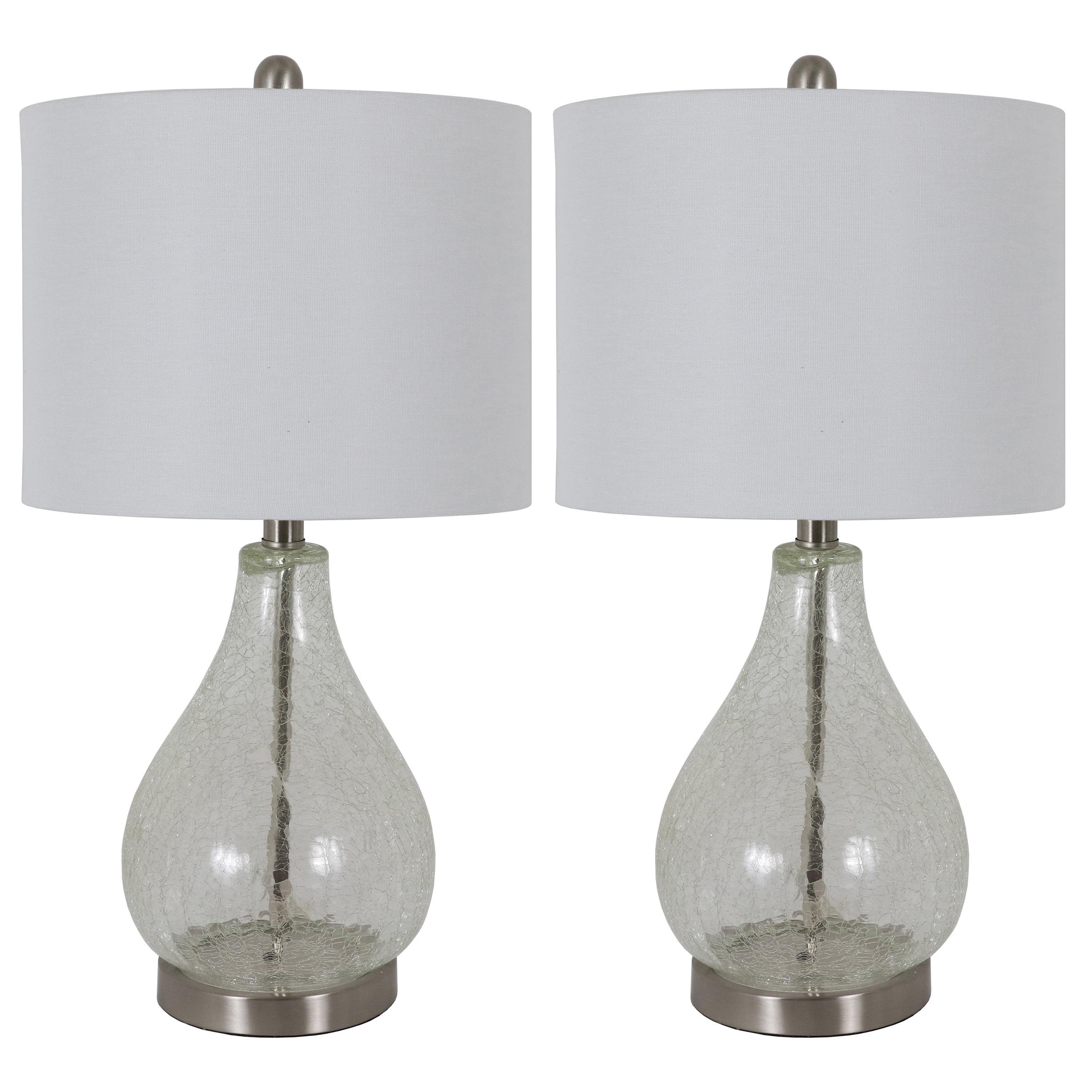 Decor Therapy (Set of 2) Crackled Teardrop Table Lamps: Modern Desk Lamp, 3-Way Switch, Linen Shade, UL Listed