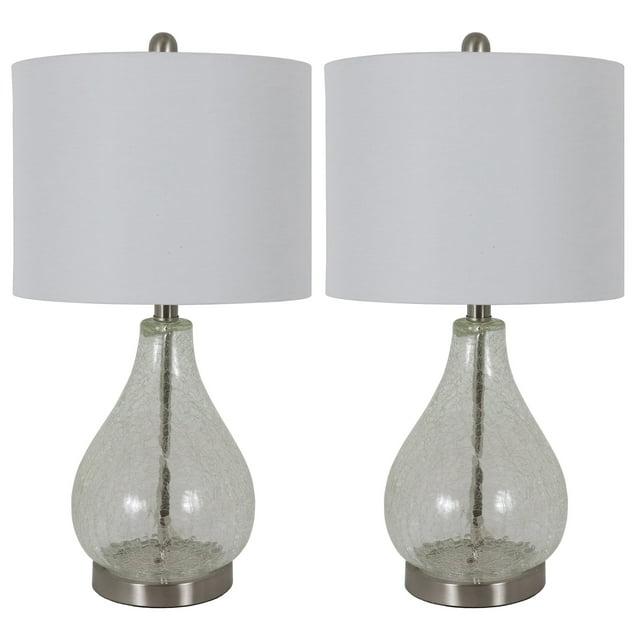 Decor Therapy (Set of 2) Crackled Teardrop Table Lamps: Modern Desk Lamp, 3-Way Switch, Linen Shade, UL Listed