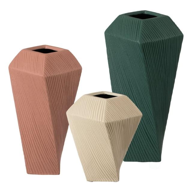 Uniquewise 12" H Decorative Ceramic Square Twisted Centerpiece Table Vase Green, Large