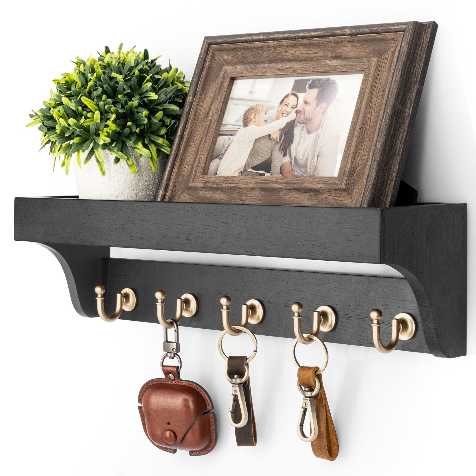 Rebee Vision Decorative Key Holder Wall Mount with Shelf - Modern Mail Organizer with 5 Key Hooks (Black)