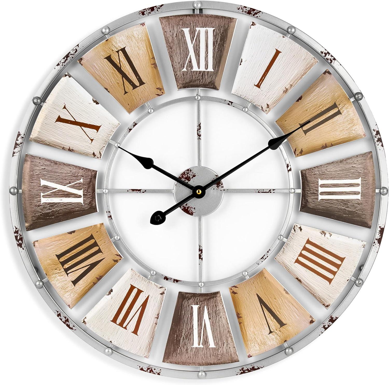 Oversized Distressed Metal Roman Numeral Wall Clock