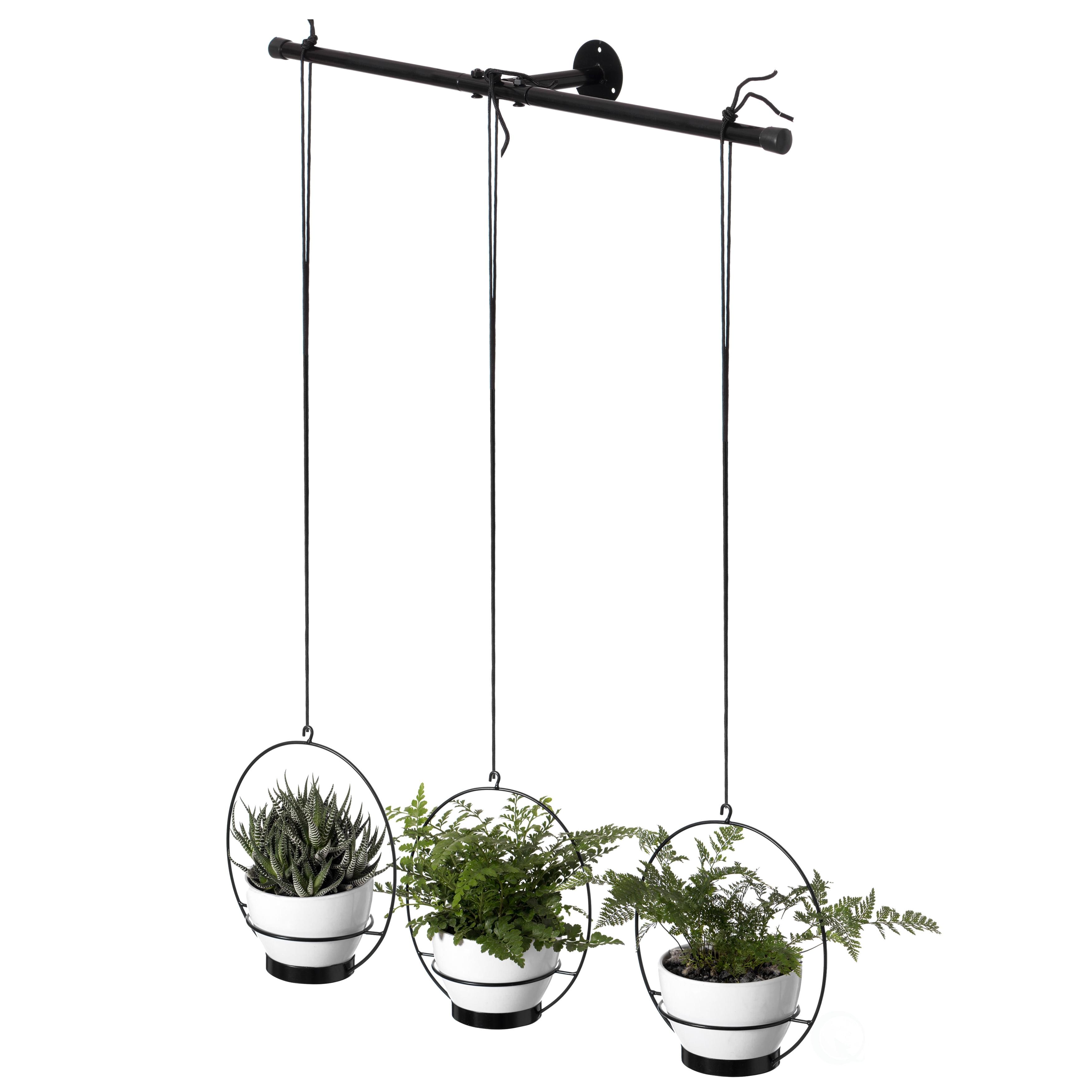 Sleek Dual-Tone Metal Hanging Planter, White and Black, 53"