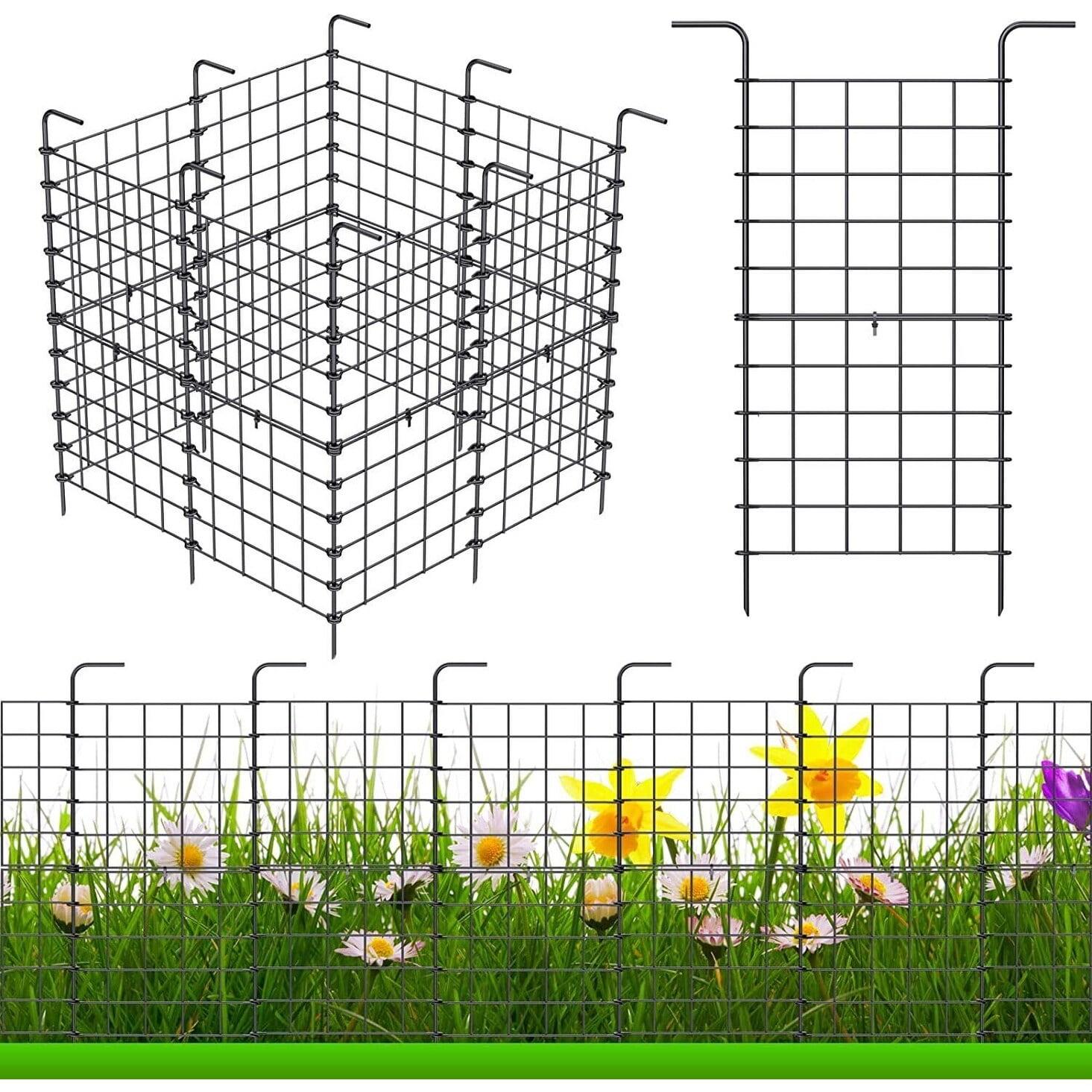 Black Metal Wire Garden Fence Panels, 16 Pack