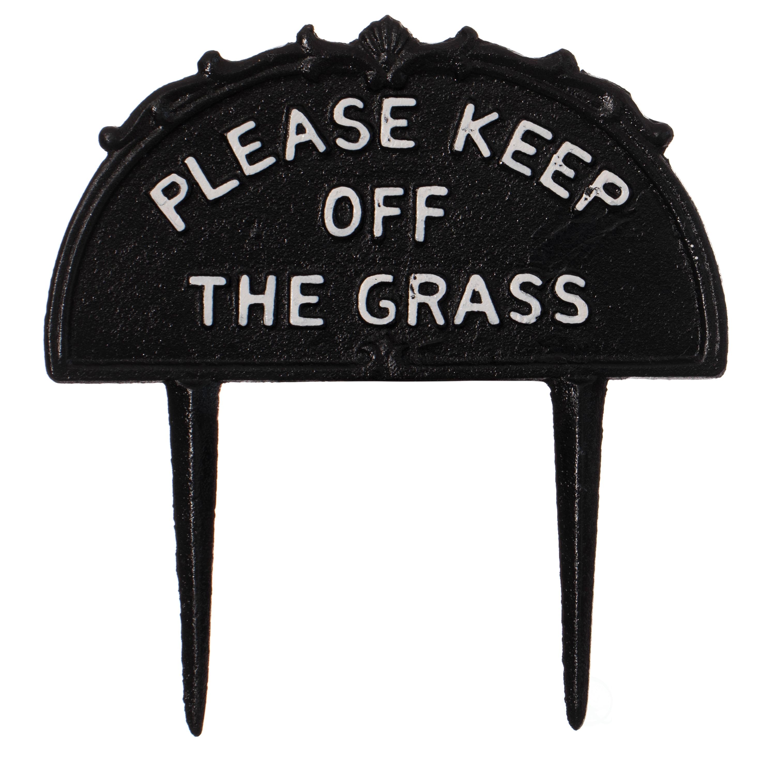 Gardenised Please Keep Off the Grass Post, Outdoor Warning Ground Cast Iron Stake