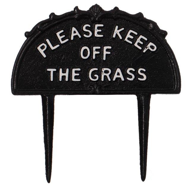 Gardenised Please Keep Off the Grass Post, Outdoor Warning Ground Cast Iron Stake