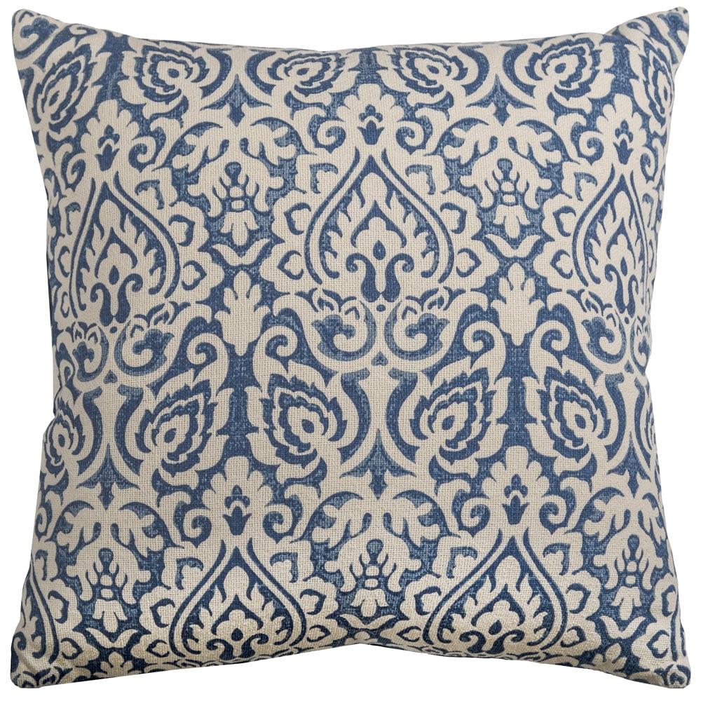 22"x22" Oversize Dulane Damask Poly Filled Square Throw Pillow Blue - Rizzy Home: Indoor Cotton Canvas with Hidden Zipper