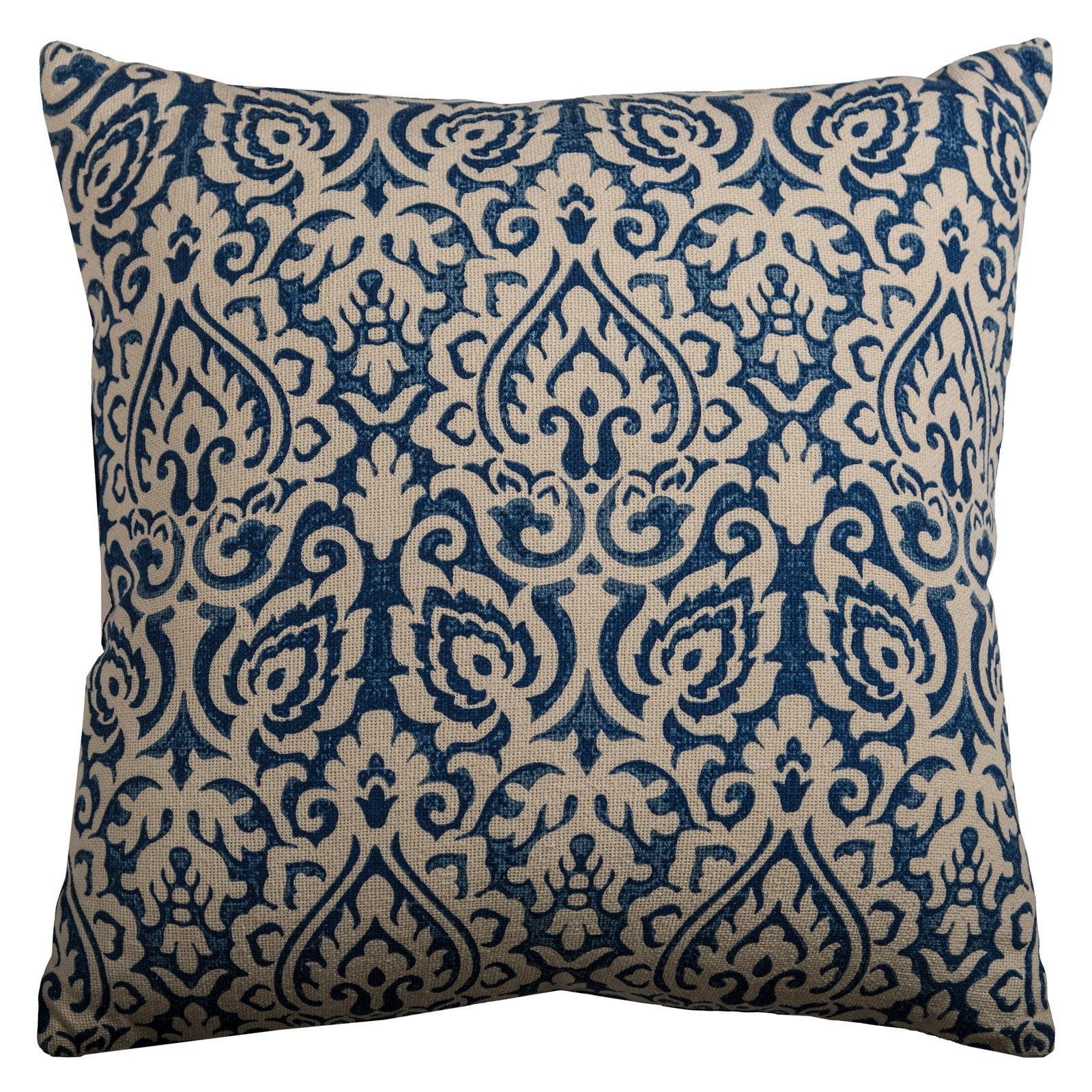 22"x22" Oversize Dulane Damask Poly Filled Square Throw Pillow Blue - Rizzy Home: Indoor Cotton Canvas with Hidden Zipper