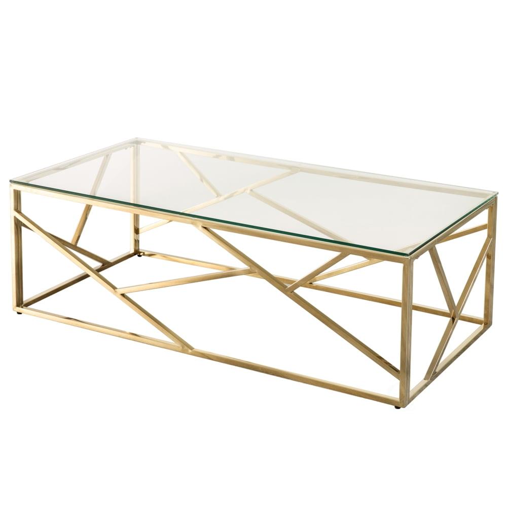 Fabulaxe Decorative Rectangular Glass Top Metal Modern Coffee Table