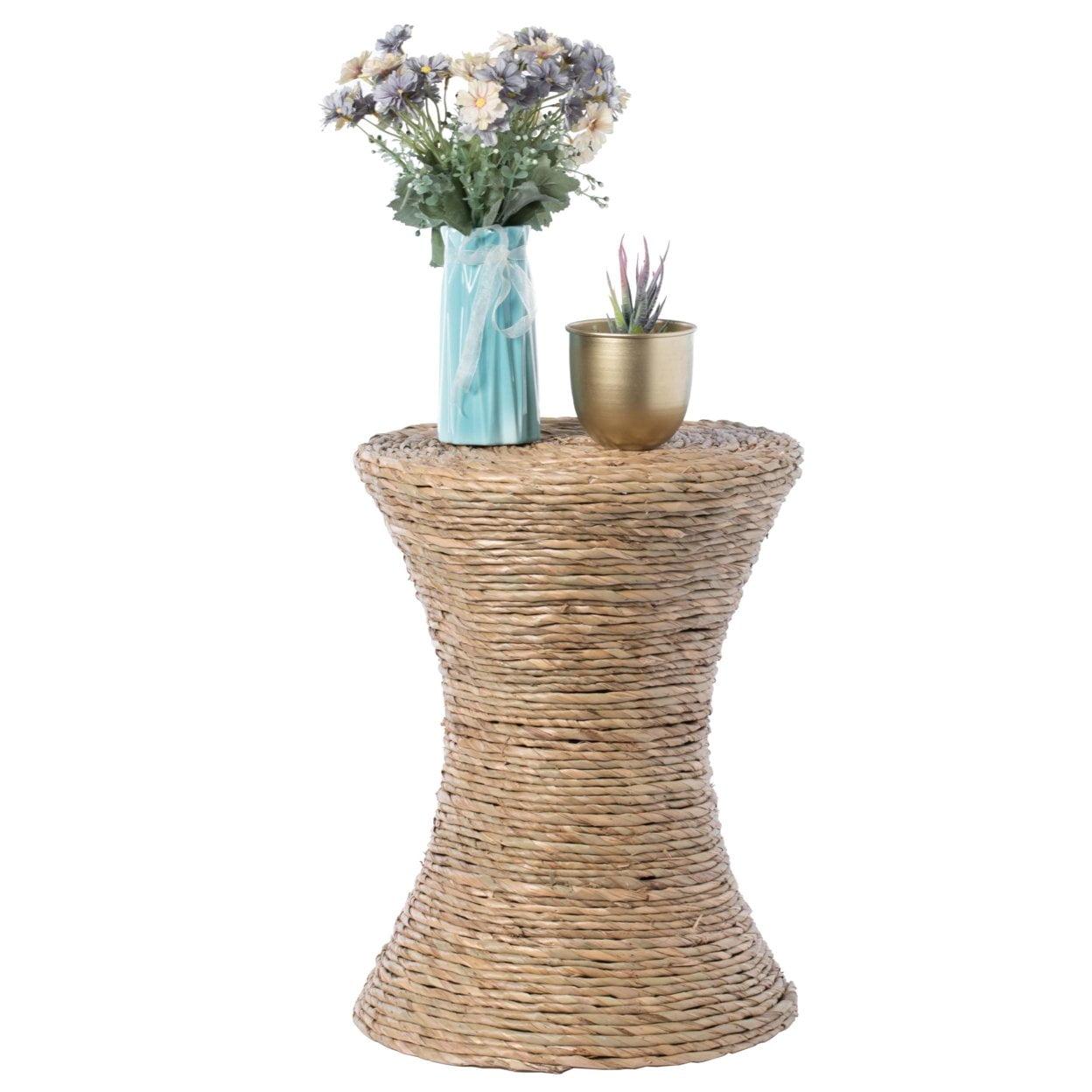 Rustic Hourglass Wicker 15" Round Side Table