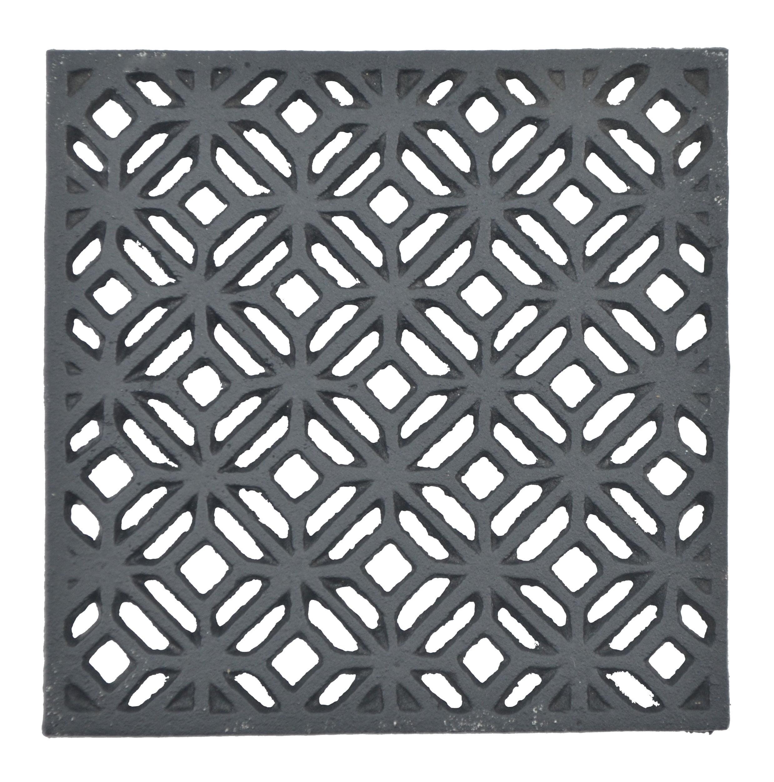 Decorative Square Black Cast Iron Trivet - Ornate Diamond Design - 5.25" Wide