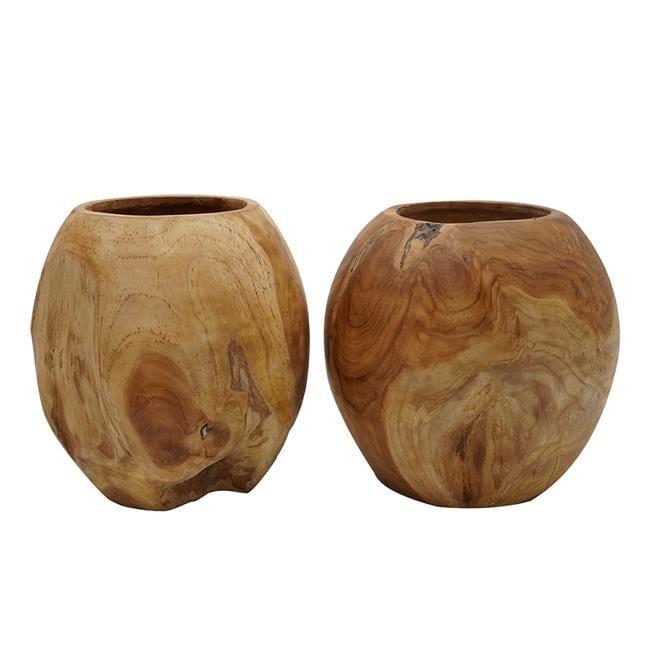 Decorative Teak Wood Table Bowls, Accent Piece - Brown Finish - Set of 2
