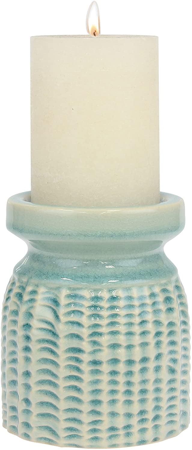 Pale Ocean Ceramic Textured Pillar Candle Holder