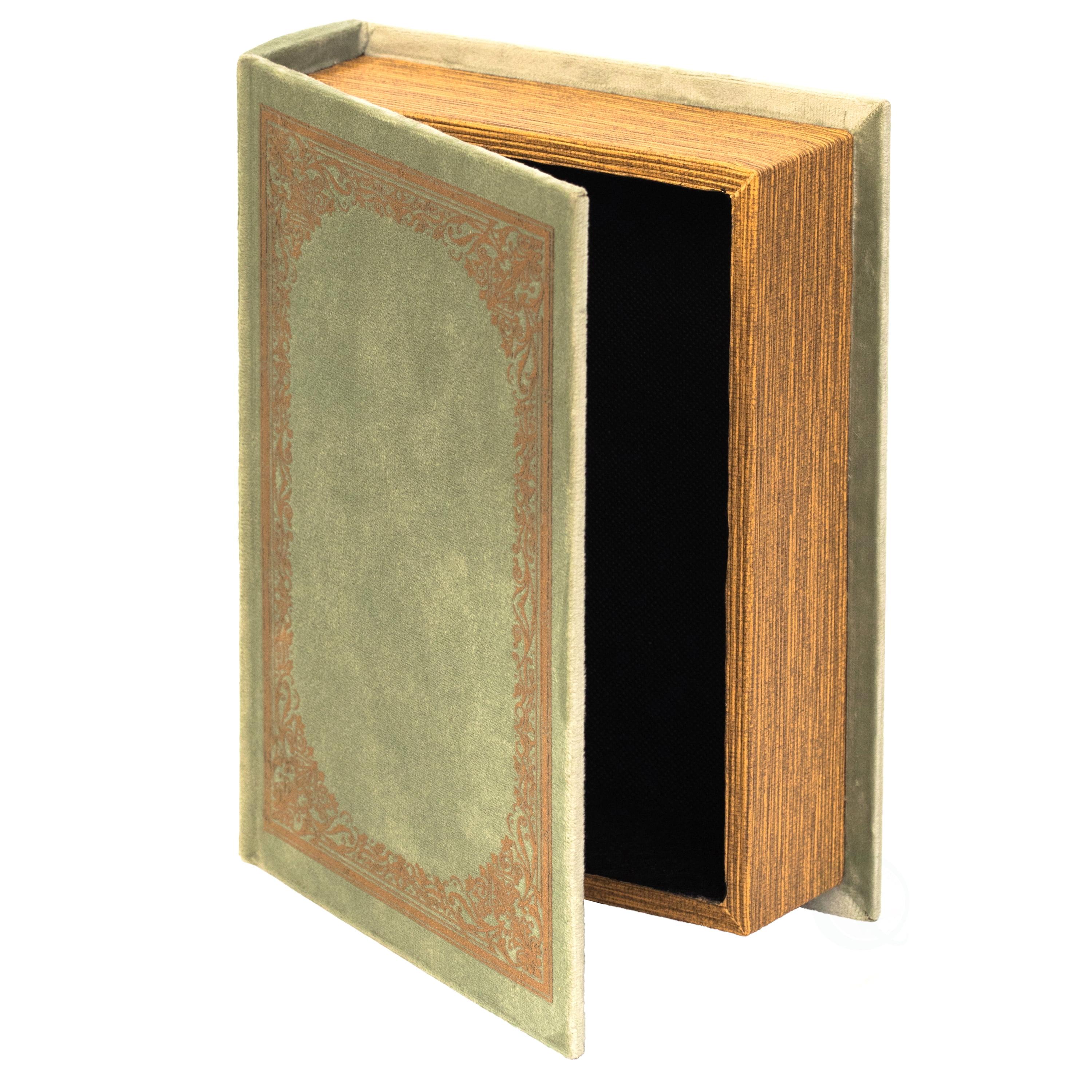 Antique Green Velvet Book Shaped Trinket Storage Box