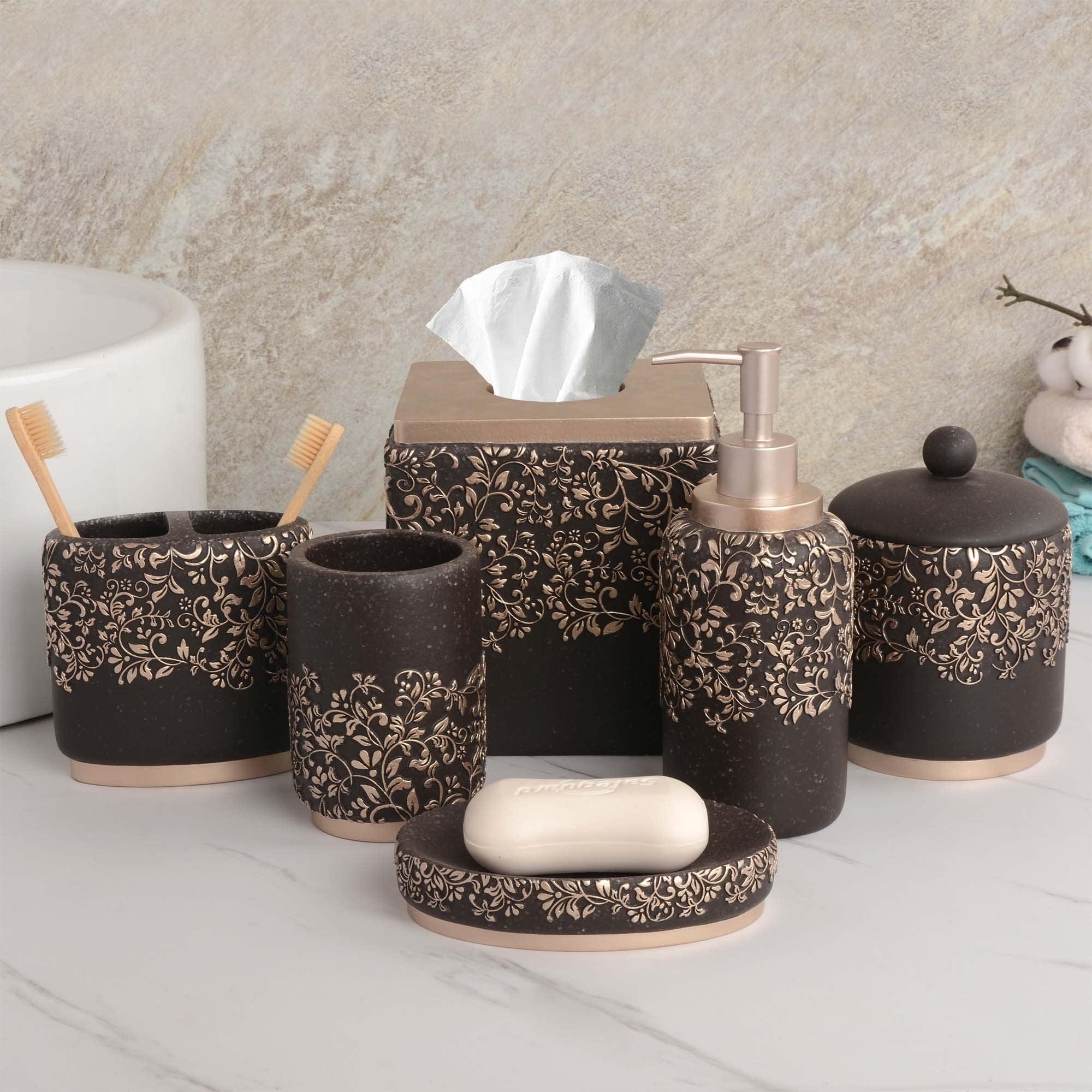 Stella Gold and Brown 6-Piece Resin Bathroom Accessory Set