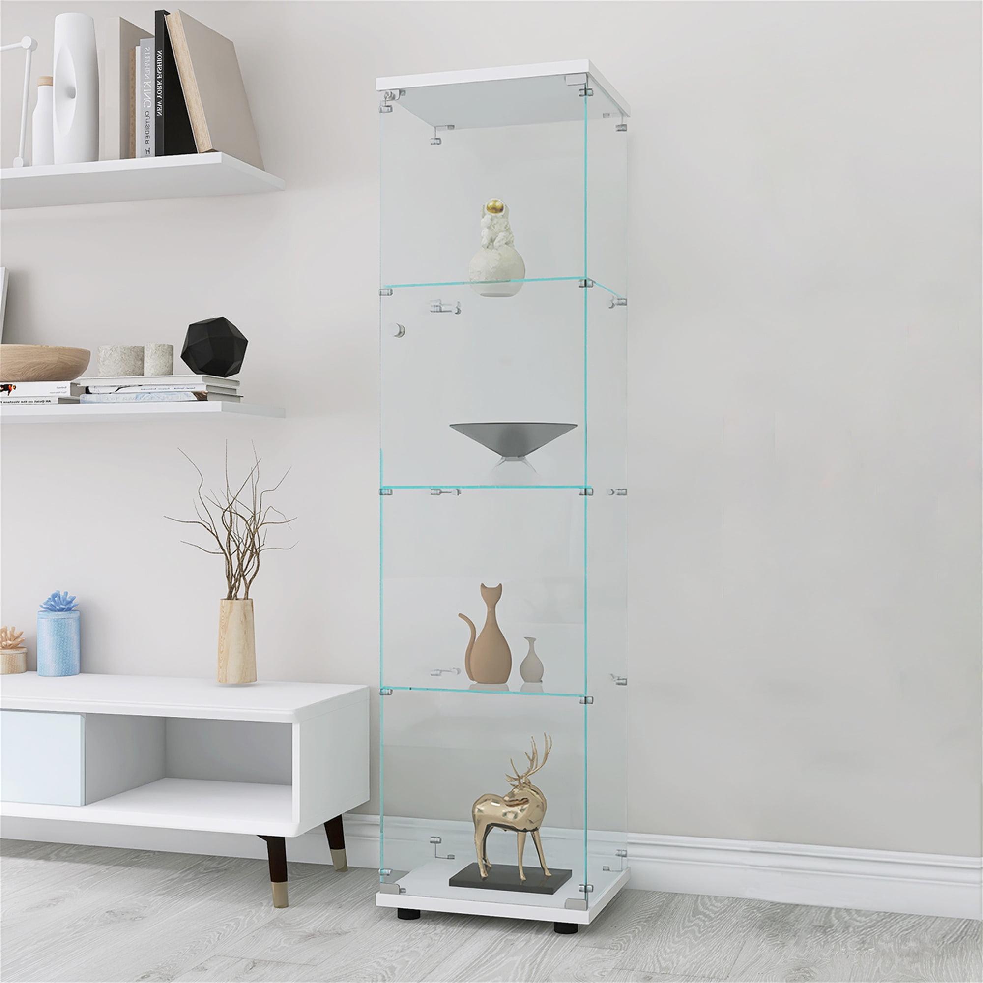 White Glass Curio Cabinet with Four Shelves and Door