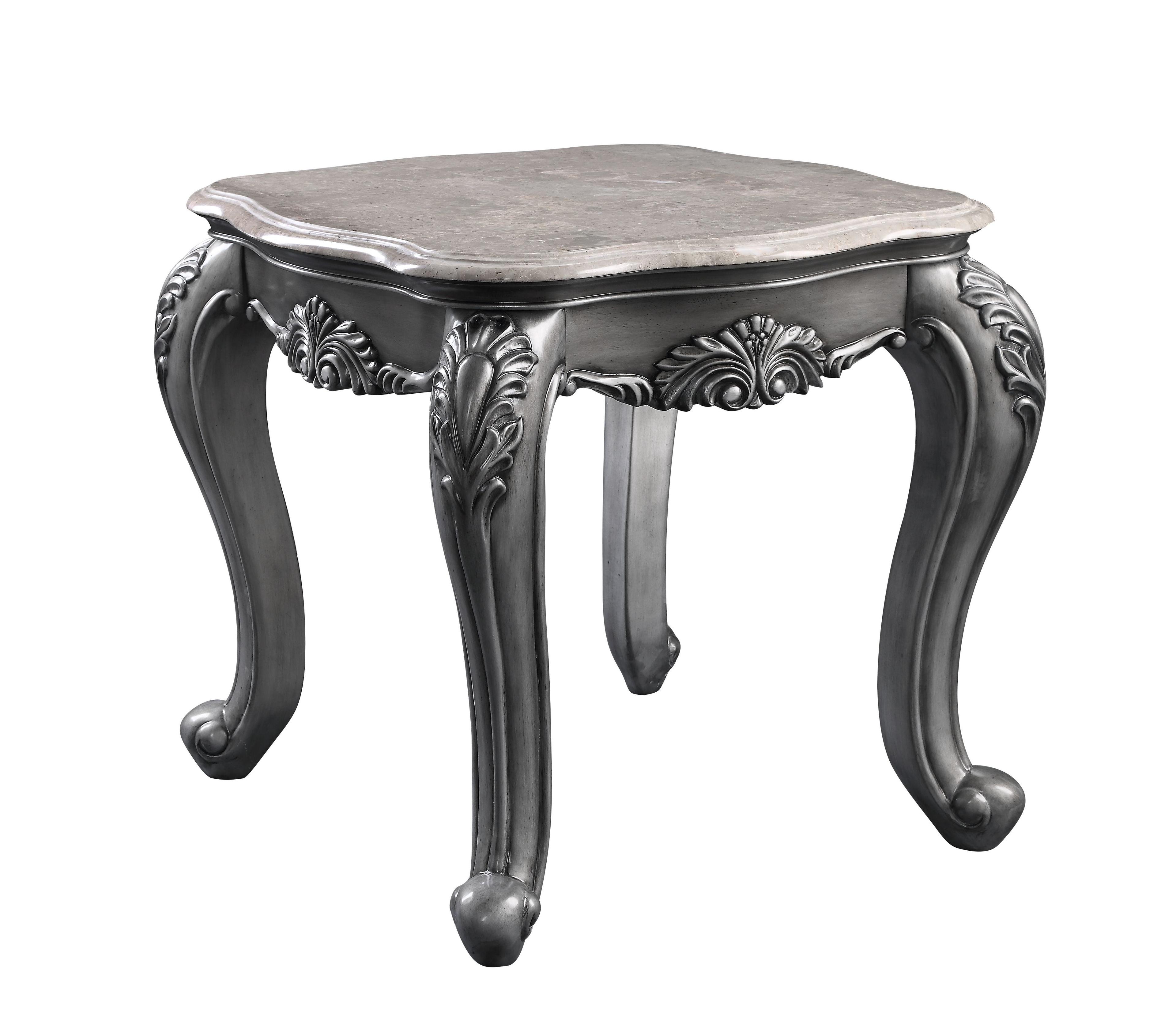 Ariadne Classic Marble Top Platinum Finish Wooden Coffee Table