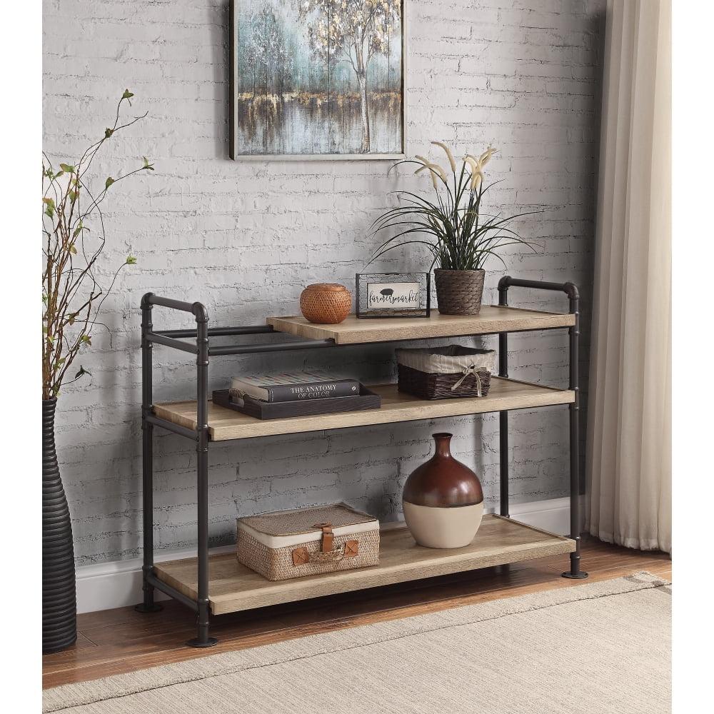 Modern Farmhouse Rustic Black Metal and Oak Wood 48" Bookshelf