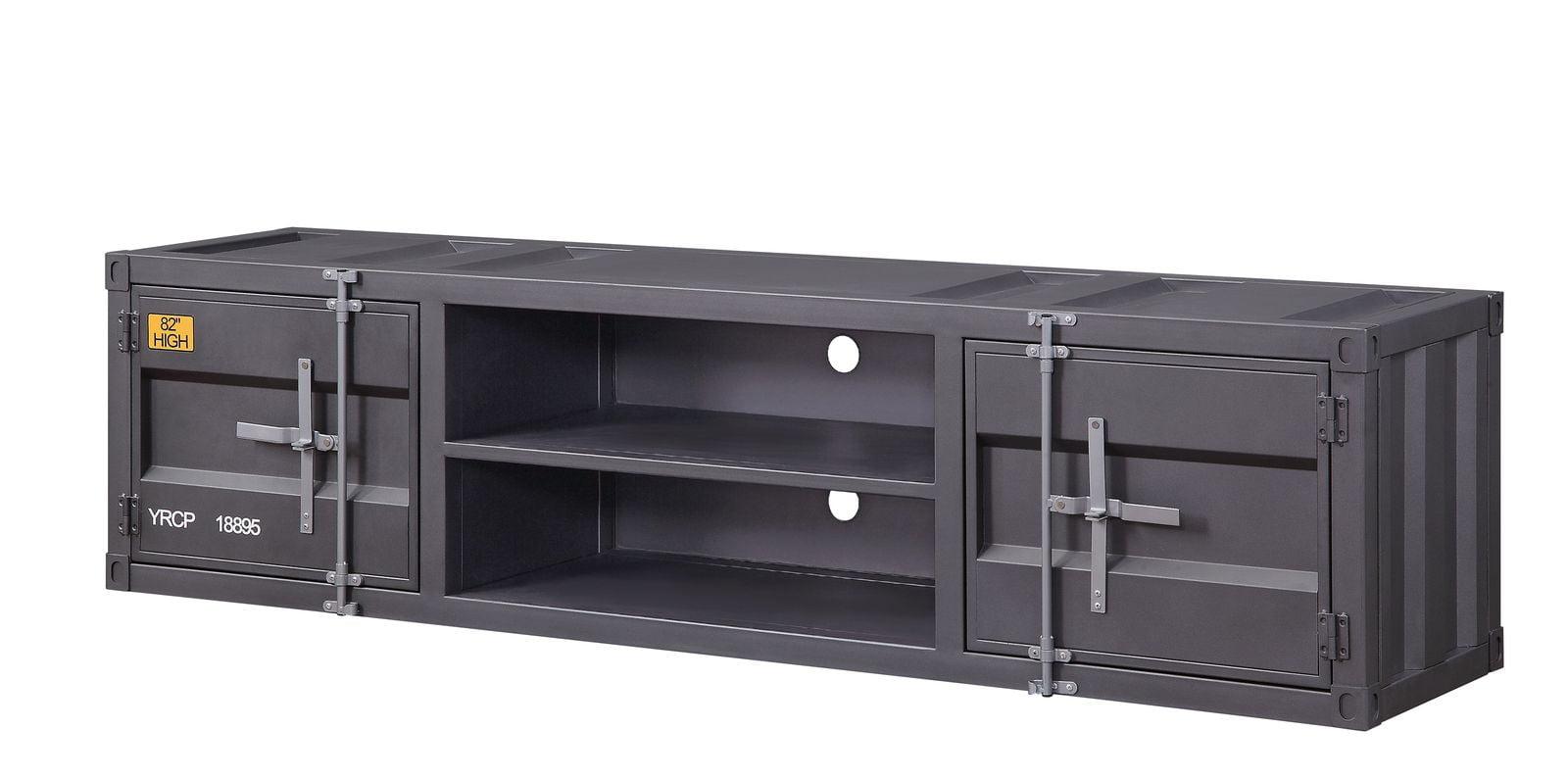 Gunmetal Gray Industrial Metal TV Stand with Cabinets