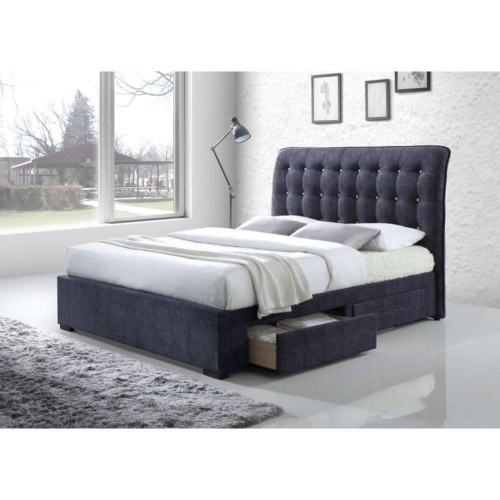 Elegant Eastern King Dark Gray Tufted Upholstered Bed with Storage