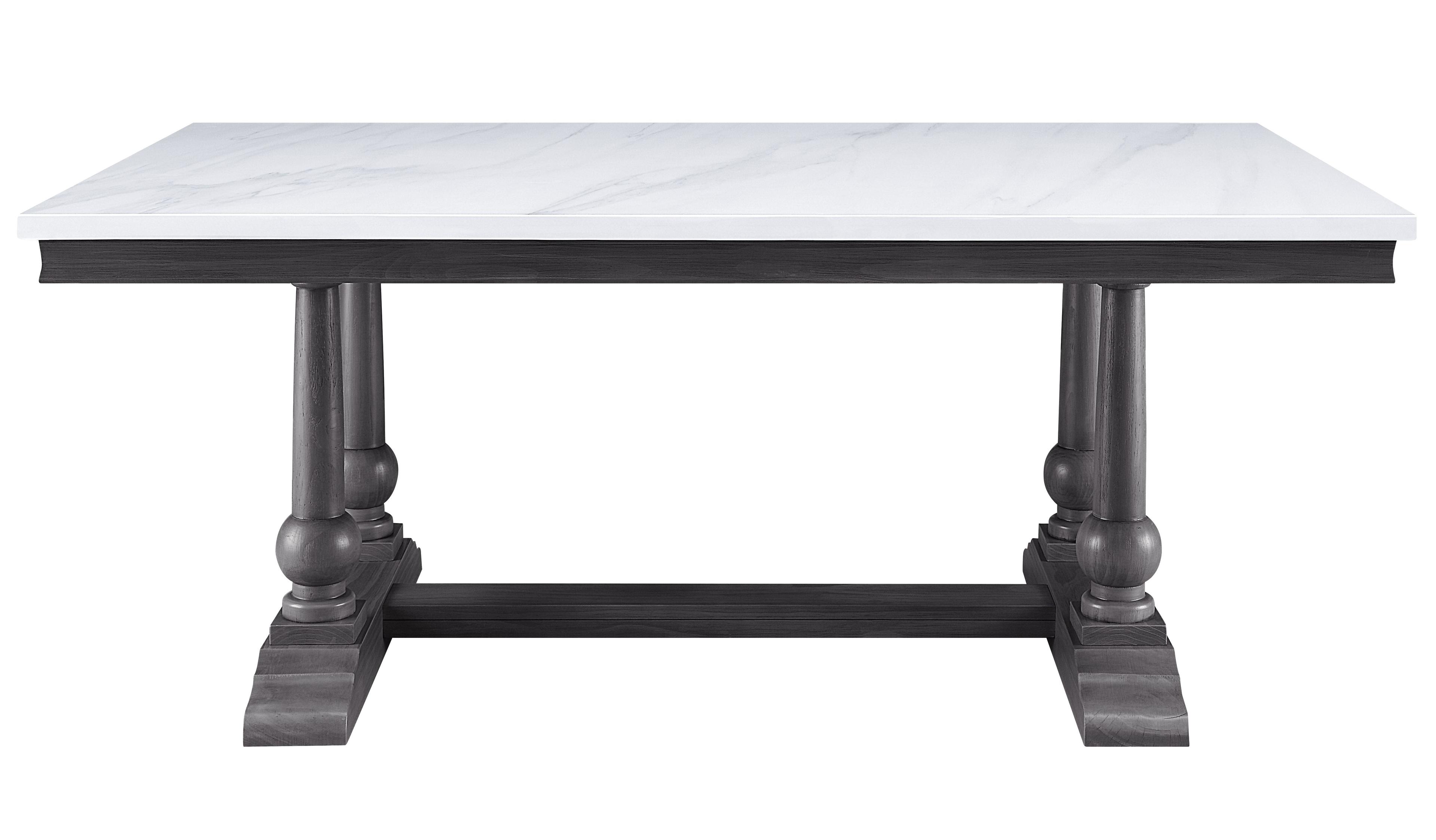 Gray Oak and White Marble Top Rectangular Dining Table