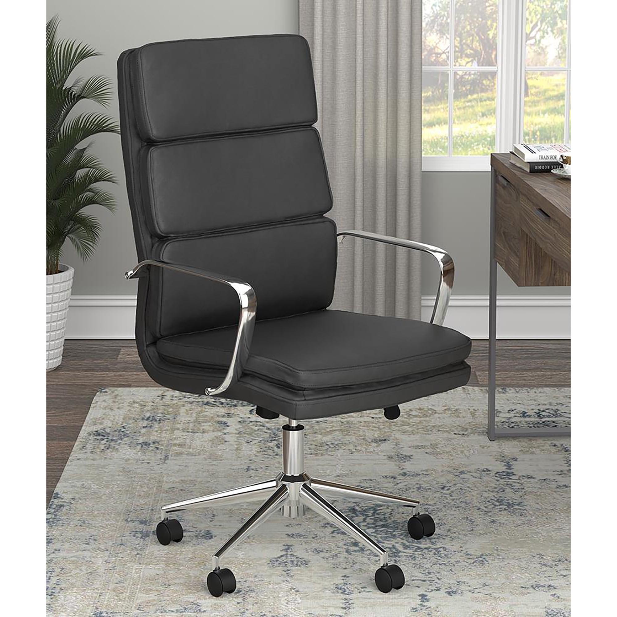 Transitional High Back Black Leather Swivel Desk Chair with Chrome Base