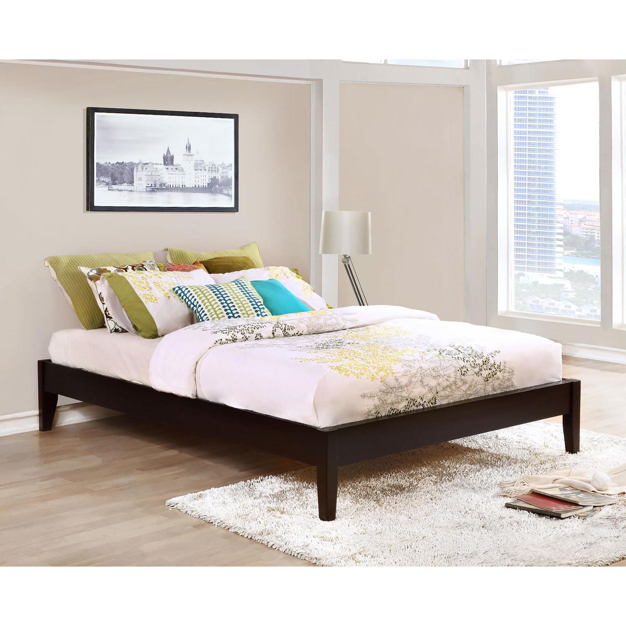 Cappuccino Queen Platform Bed with Pine Wood Frame