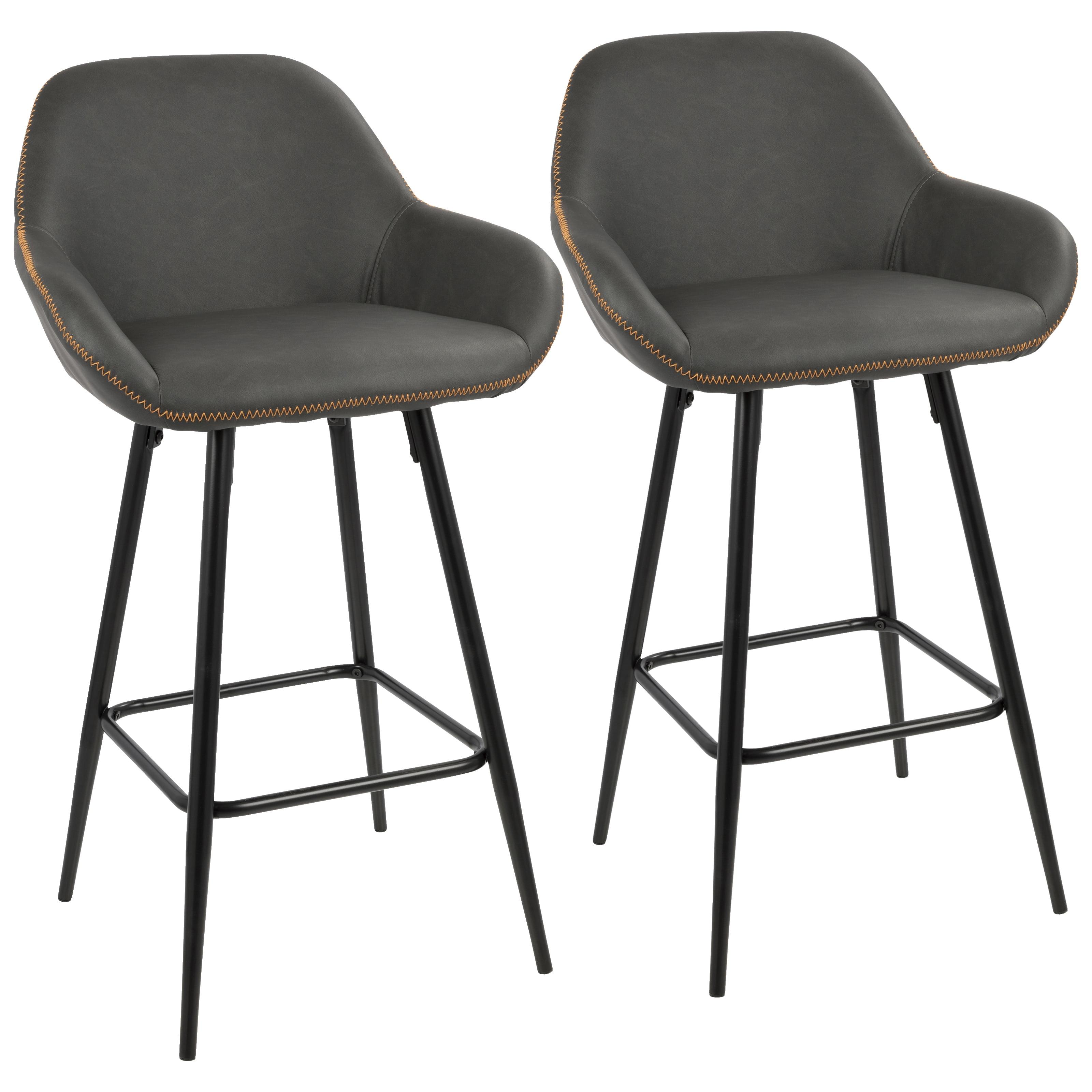 Gray Faux Leather Counter Stool with Black Metal Frame, Set of 2